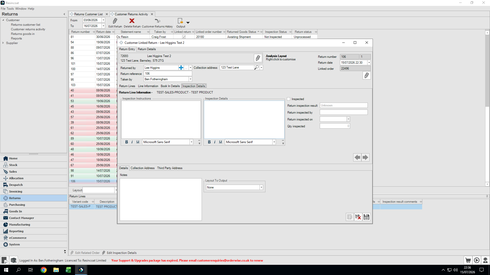 Step #17: Type any relevant inspection notes into the details field.