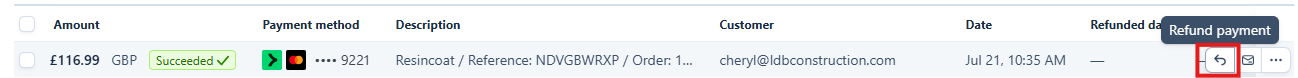 Step #31: Select the arrow icon to the right of the transaction labelled "Refund Payment" this will now open up a dialogue box.