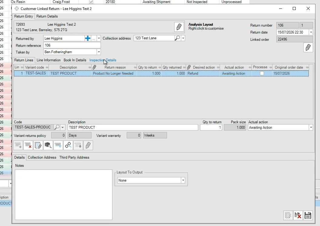 Step #16: Select the item being inspected and click Inspection Details.