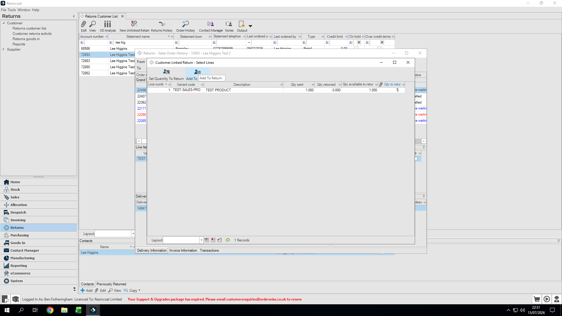 Step #8: Click Add to Return.