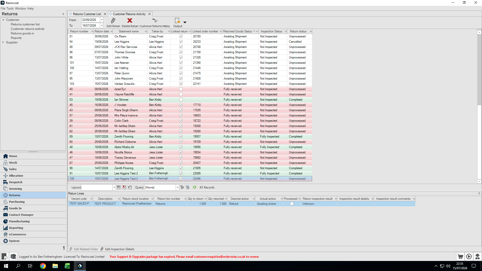 Step #15: Locate the return in the red section (indicating it has arrived) and double-click to open it.