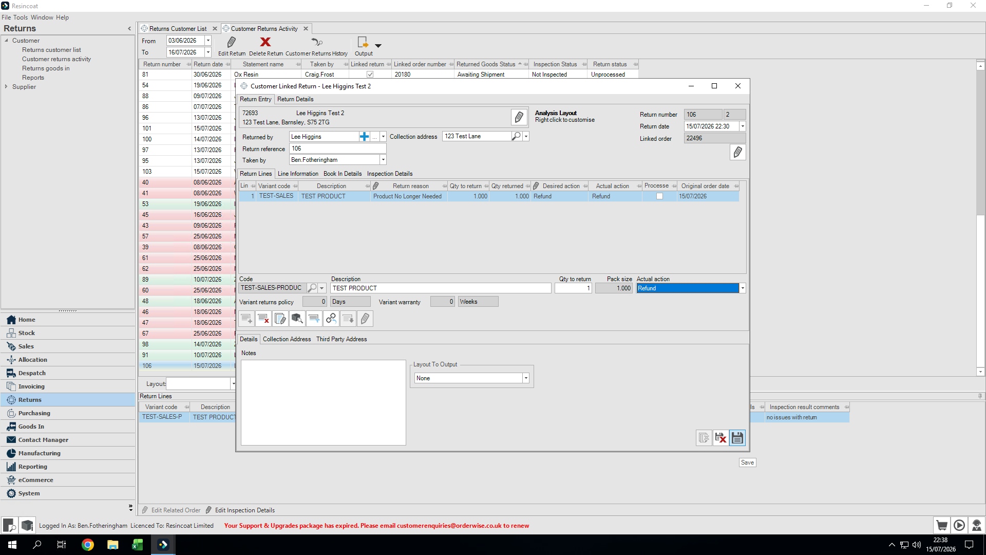 Step #24: Review the inspection details to ensure everything is correct, then set the Actual action to Refund.