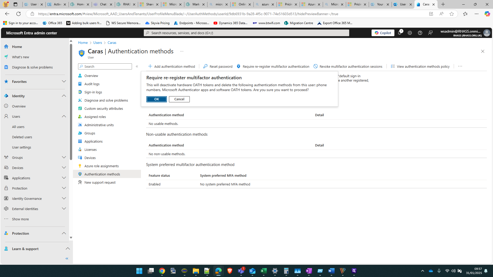 Step #8: Click on "OK" to delete all previous authentication methods and re-quire it to be re-set up.