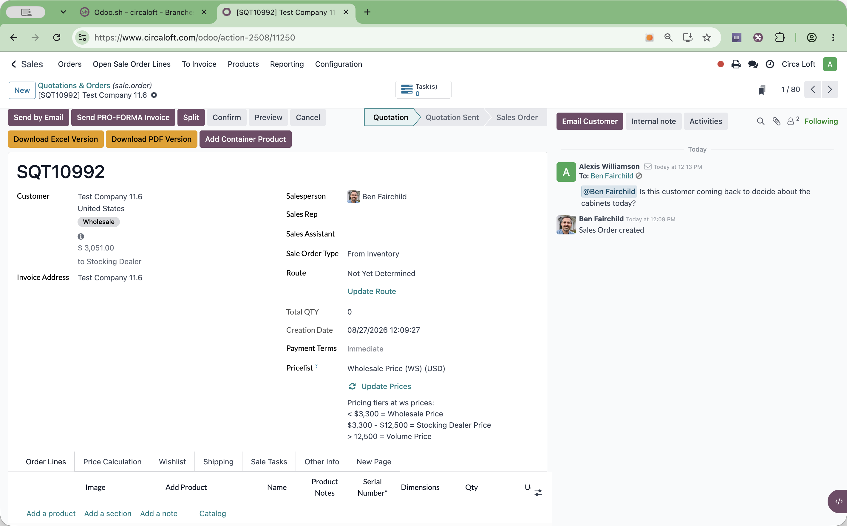 Step #9: Click < Sales in the top navigation bar to return to the list view.