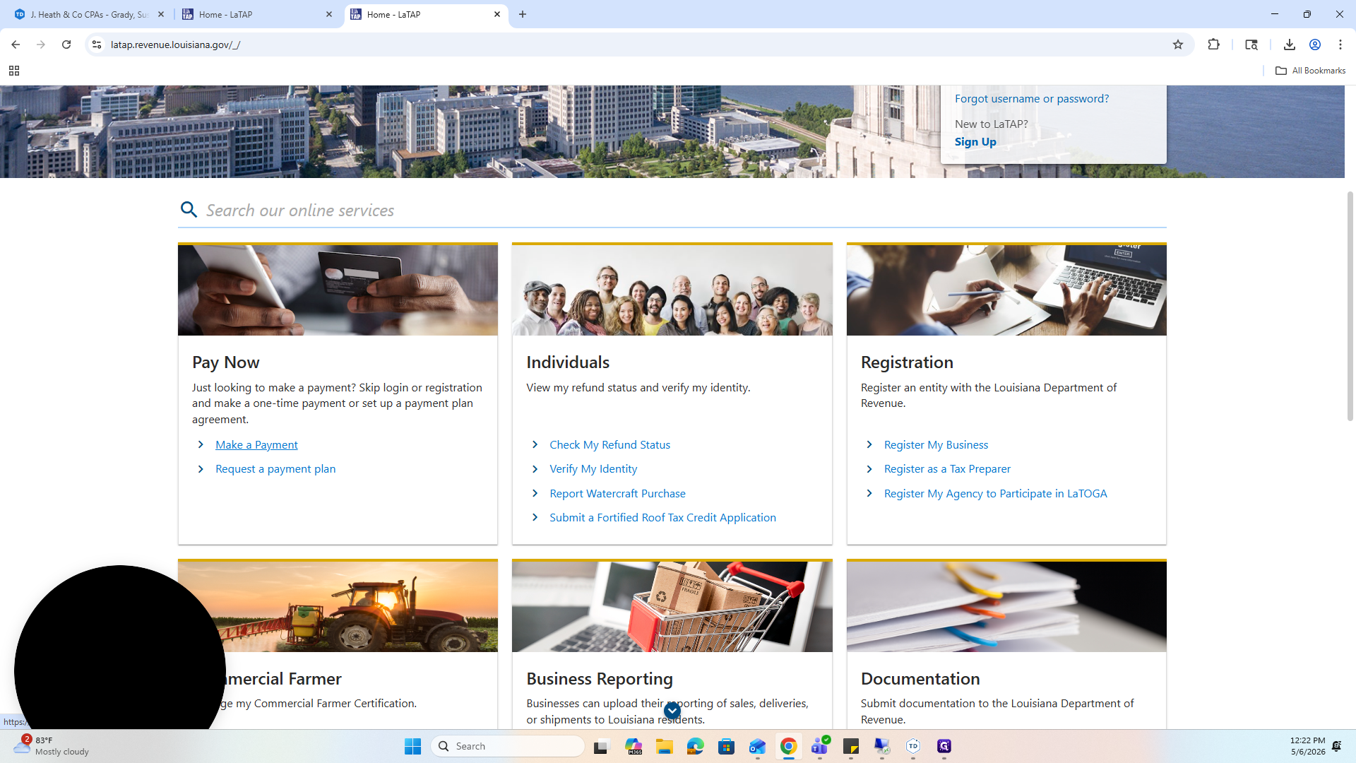 Step #3: From the LaTAP homepage, click on Make a Payment.