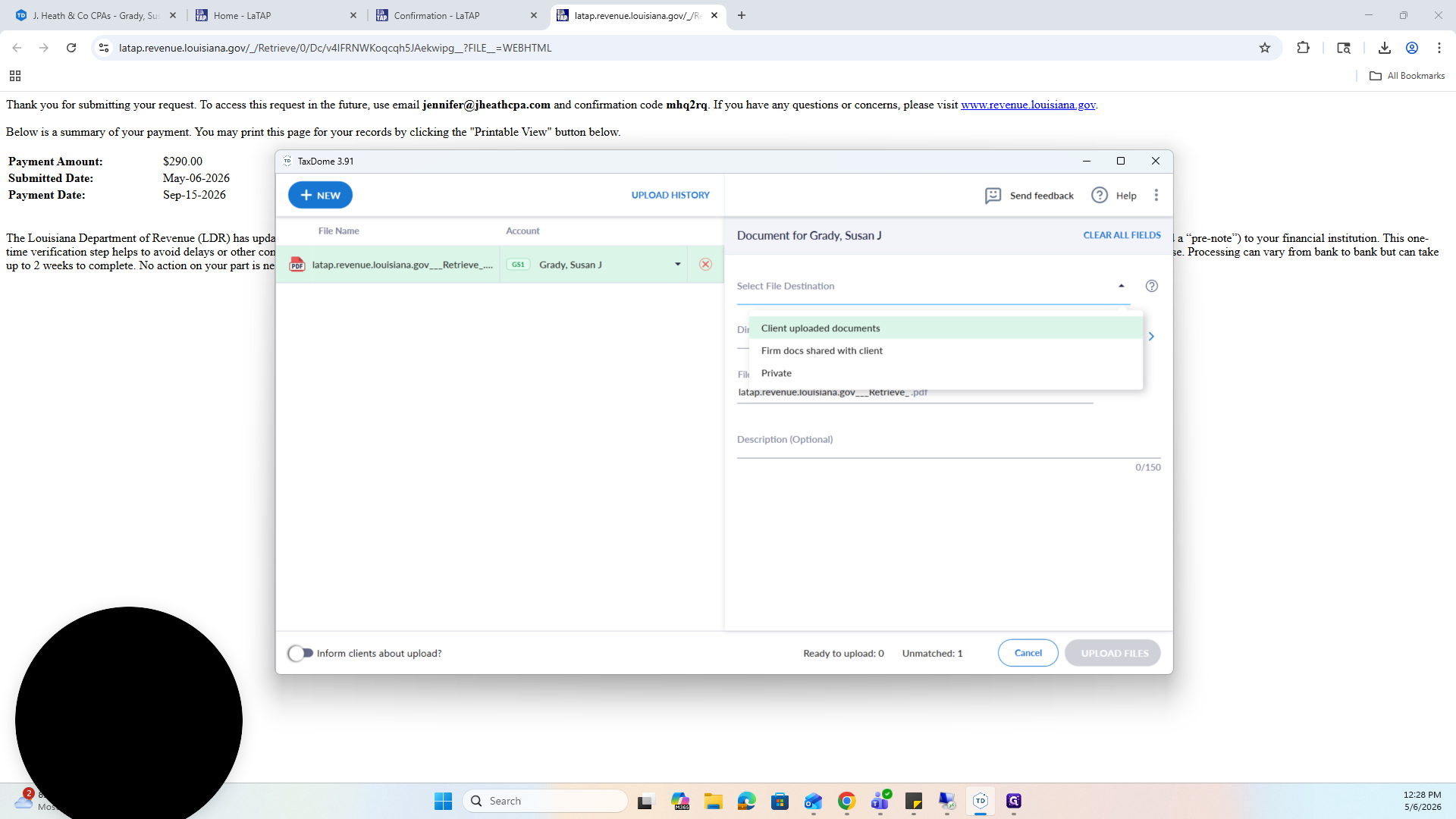 Step #66: Select Client uploaded documents as the folder destination.