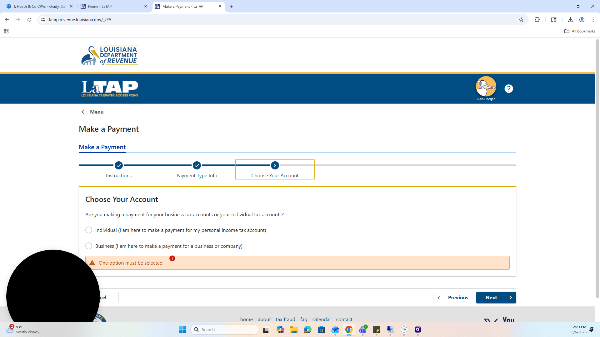 Step #11: Select Individual for the account type.