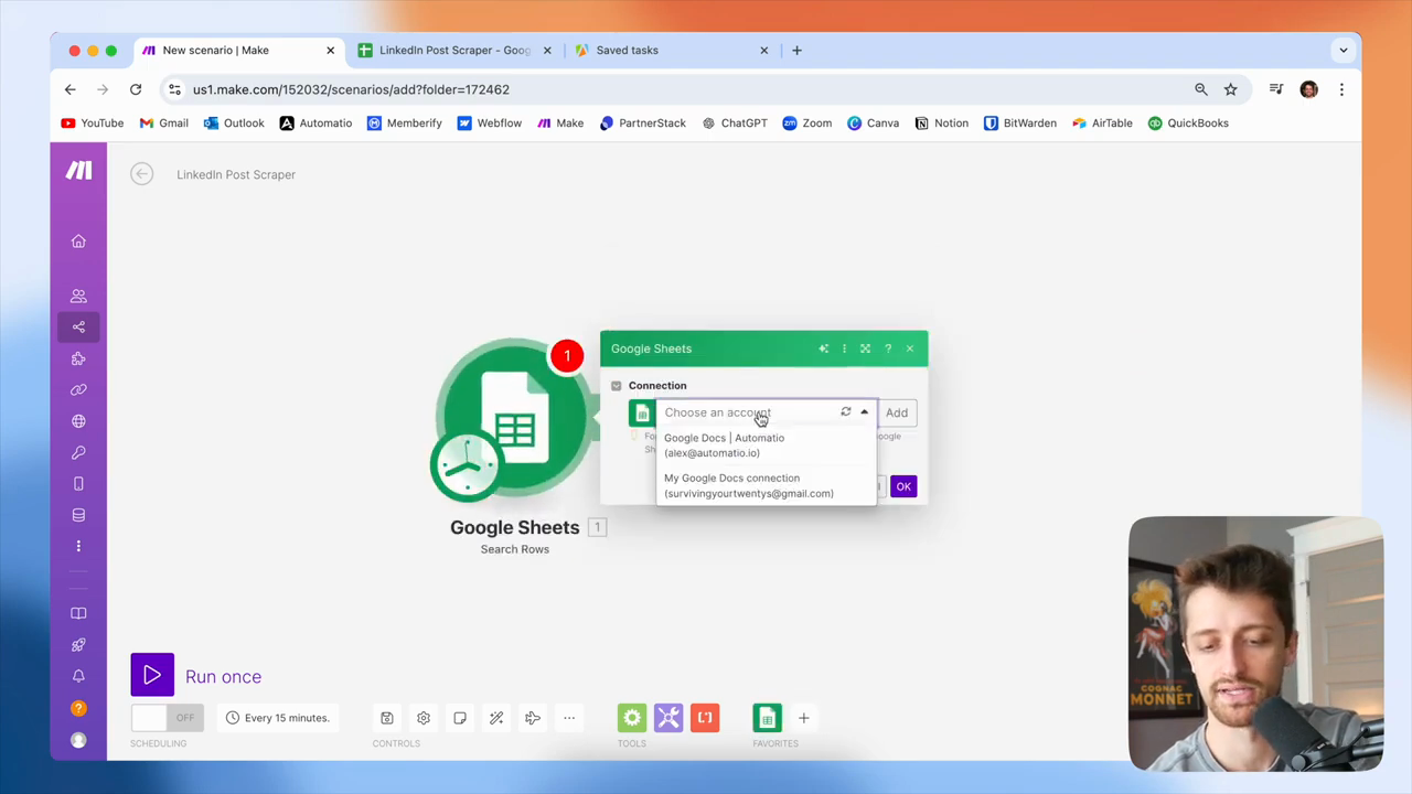 Step #11: Select your Google Docs account from the dropdown.