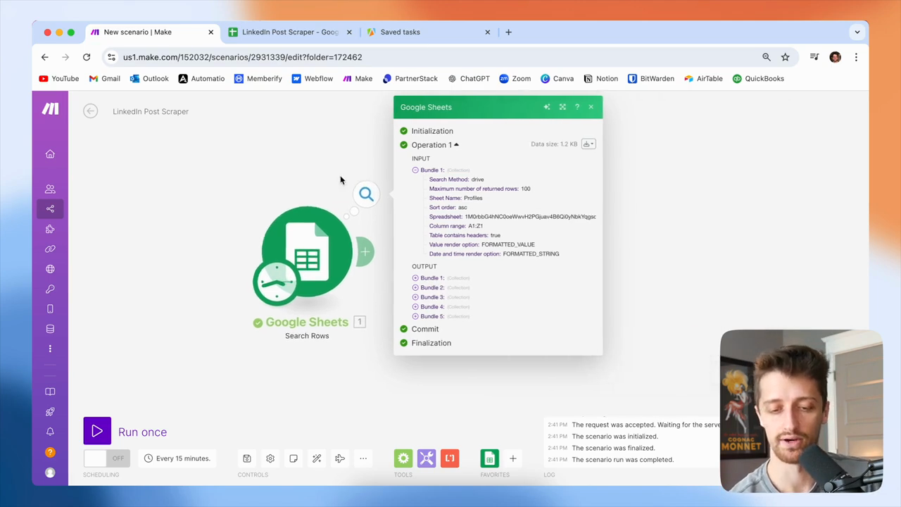 Step #23: Click the 'X' to close the Google Sheets module.