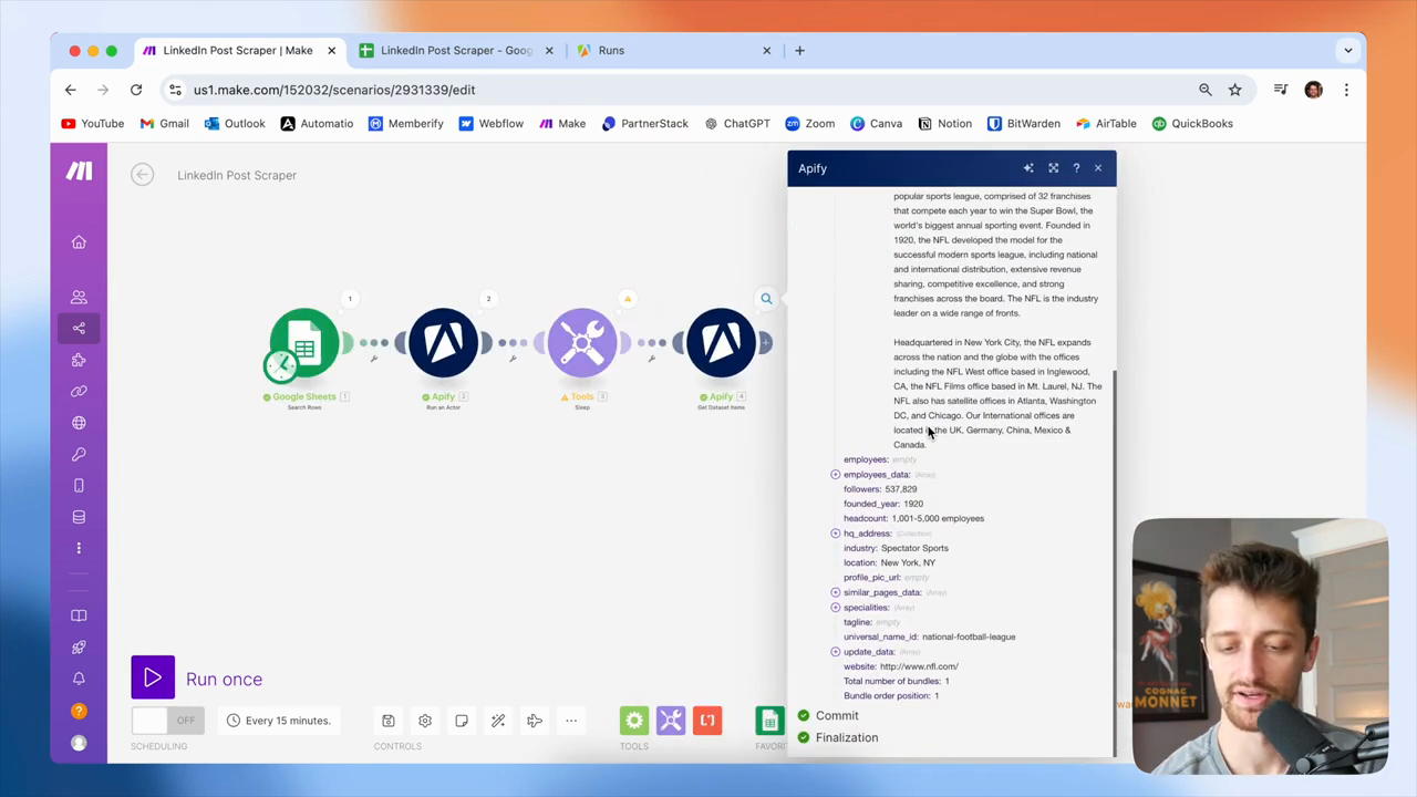 Step #66: Scroll down in the Apify module output.