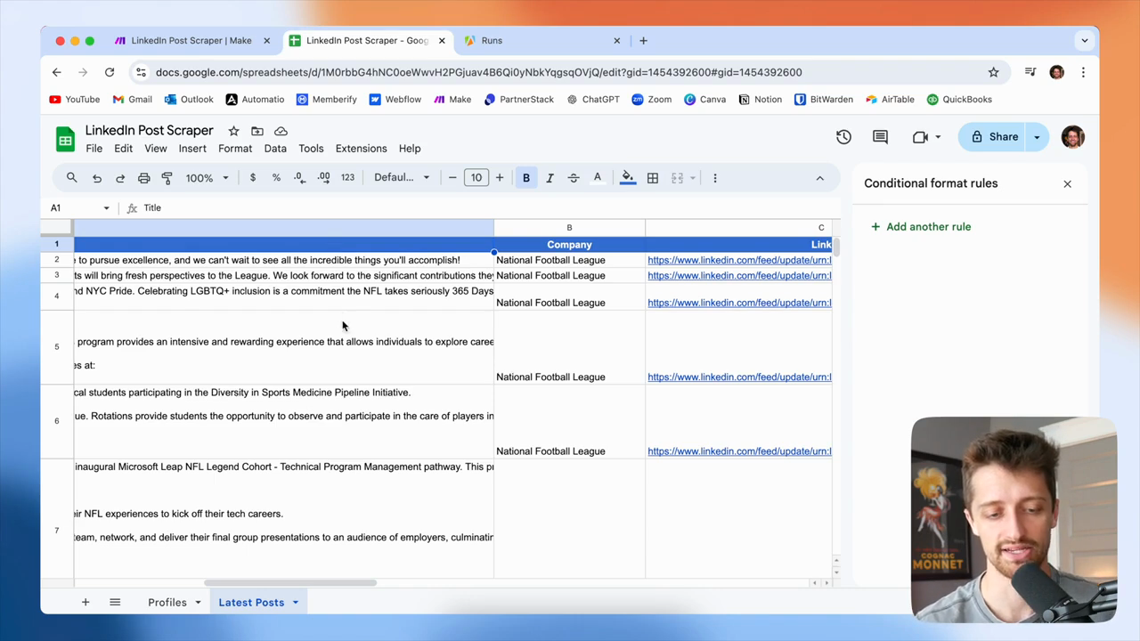 Step #112: Drag the right border of column A to expand it and view the full post text.