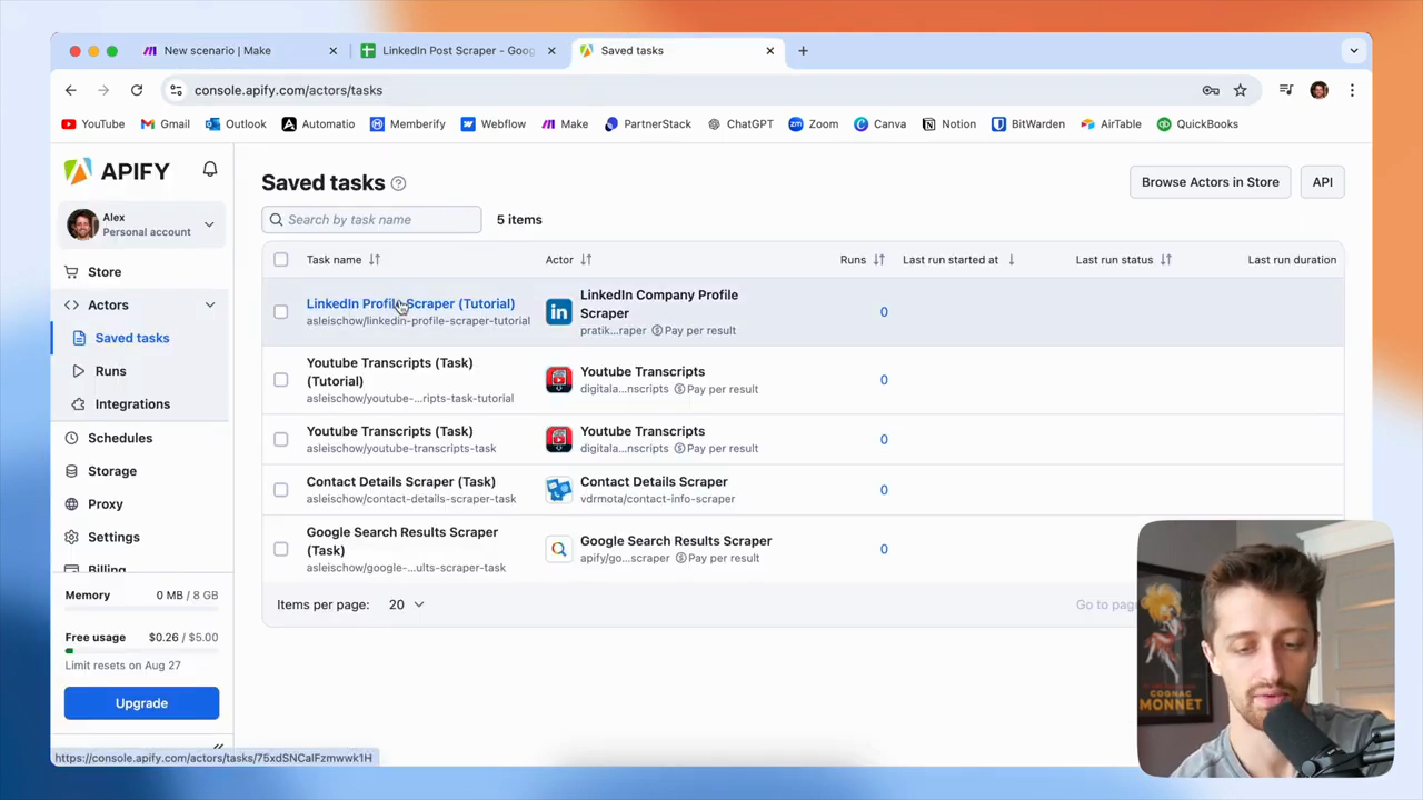 Step #38: Click on the 'LinkedIn Profile Scraper' task.