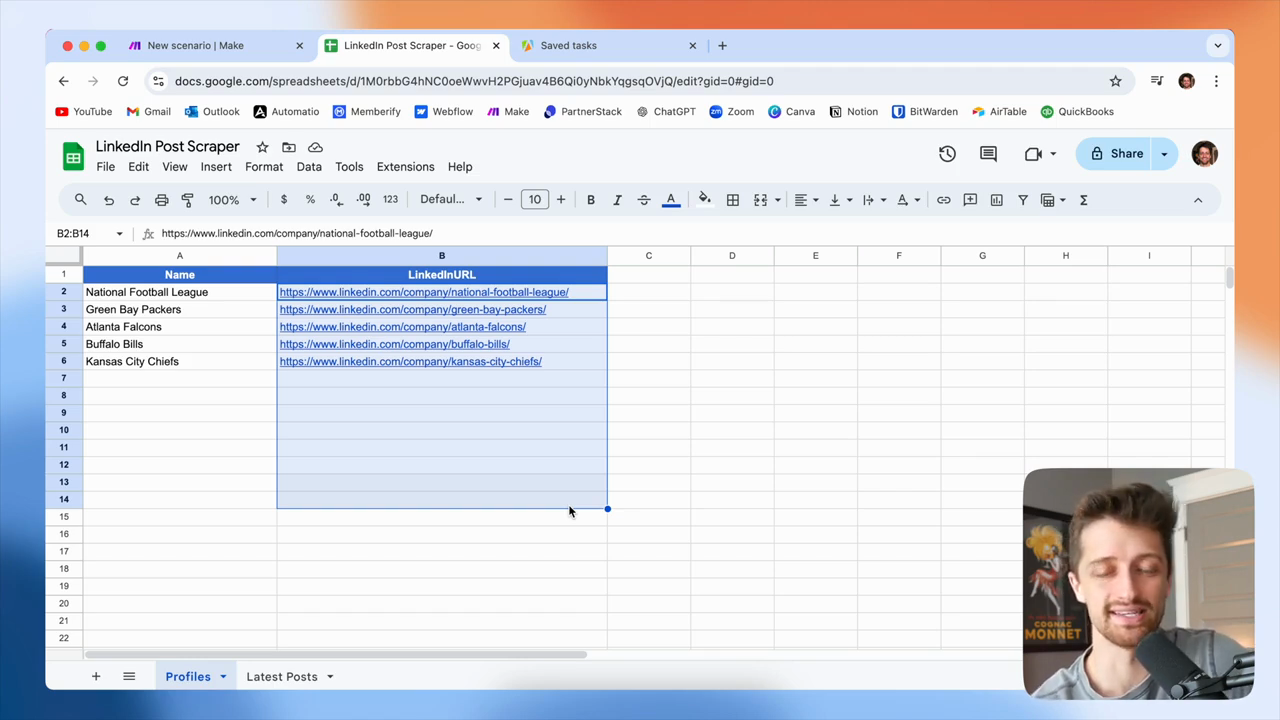 Step #3: The scraped posts will be added to a spreadsheet.