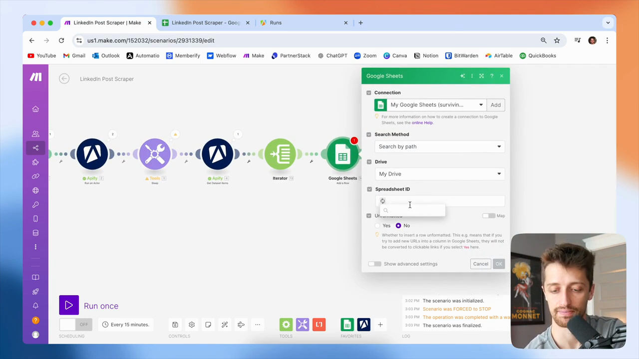 Step #78: Click into the Spreadsheet ID field.