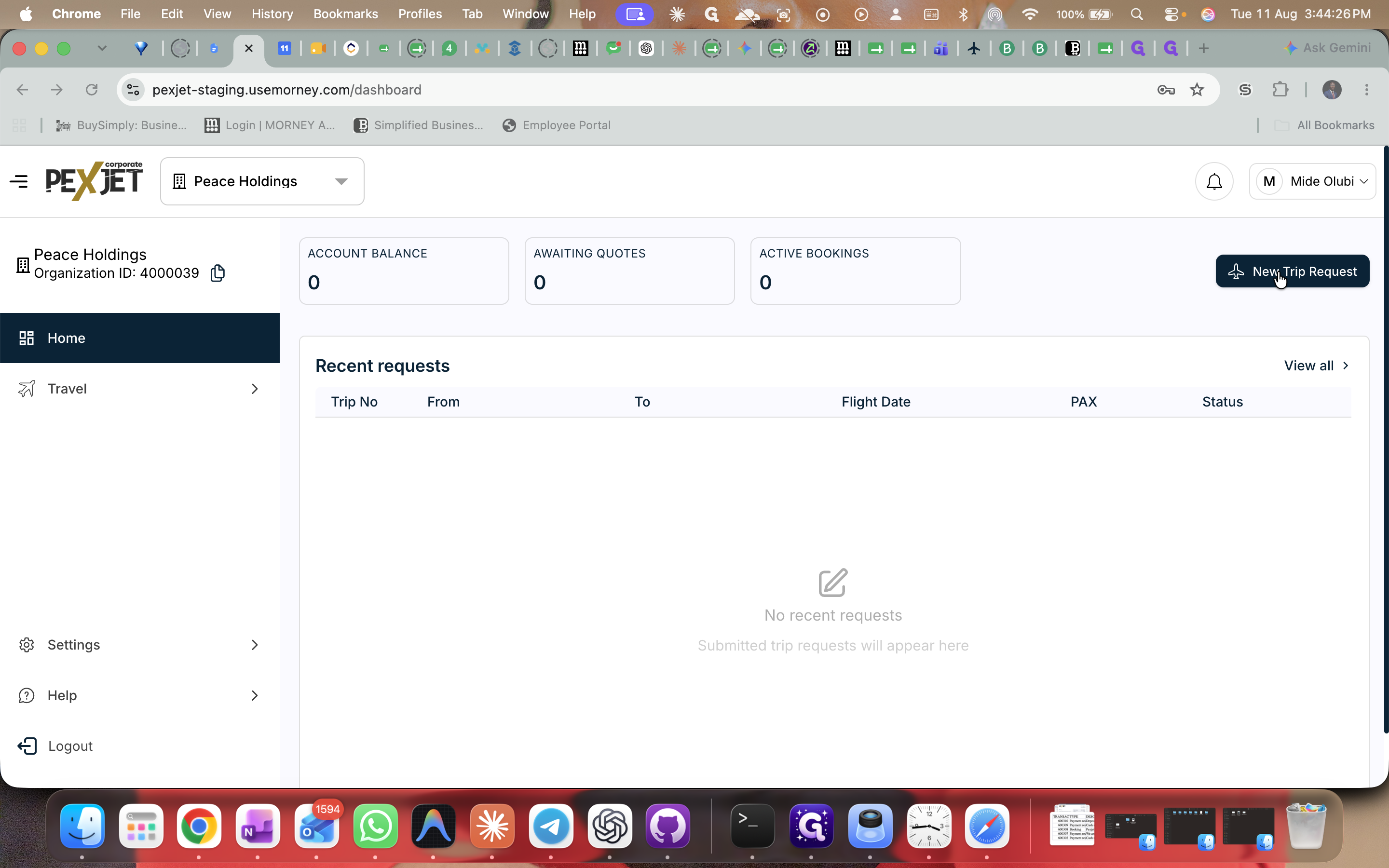 Step #1: Click New Trip Request at the top right of the dashboard.