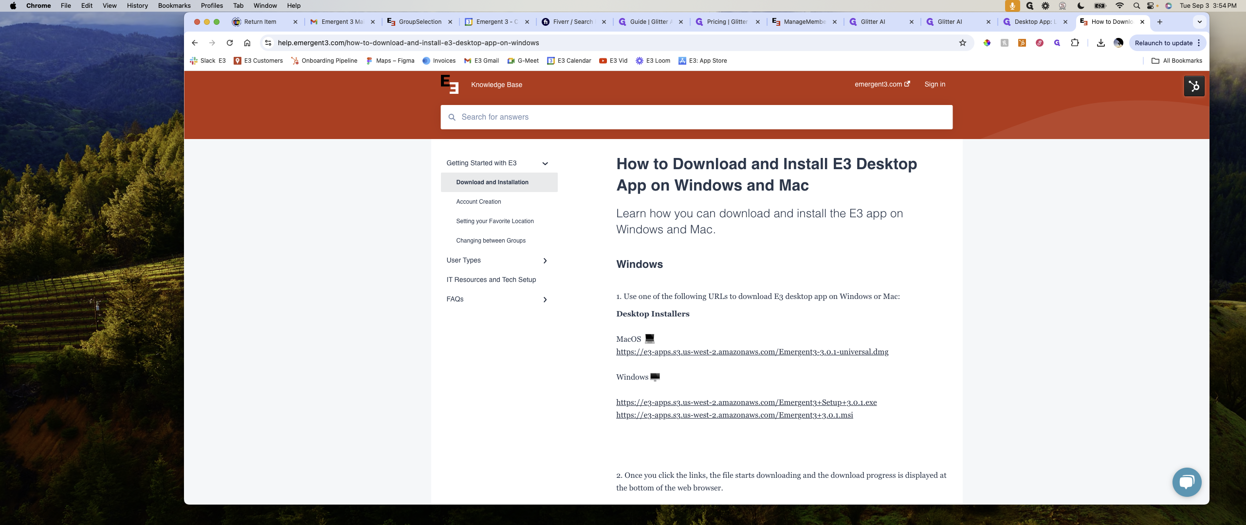 Step #6: Click on "https://e3-apps.s3.us-west-2.amazonaws.com/Emergent3-3.0.1-universal.dmg"