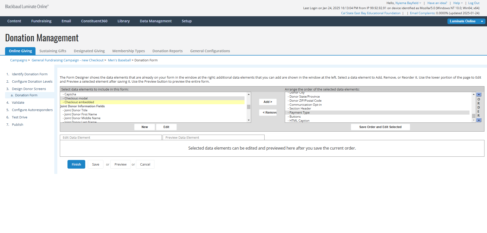 Step #15: In the top left panel, click on "Checkout embedded".