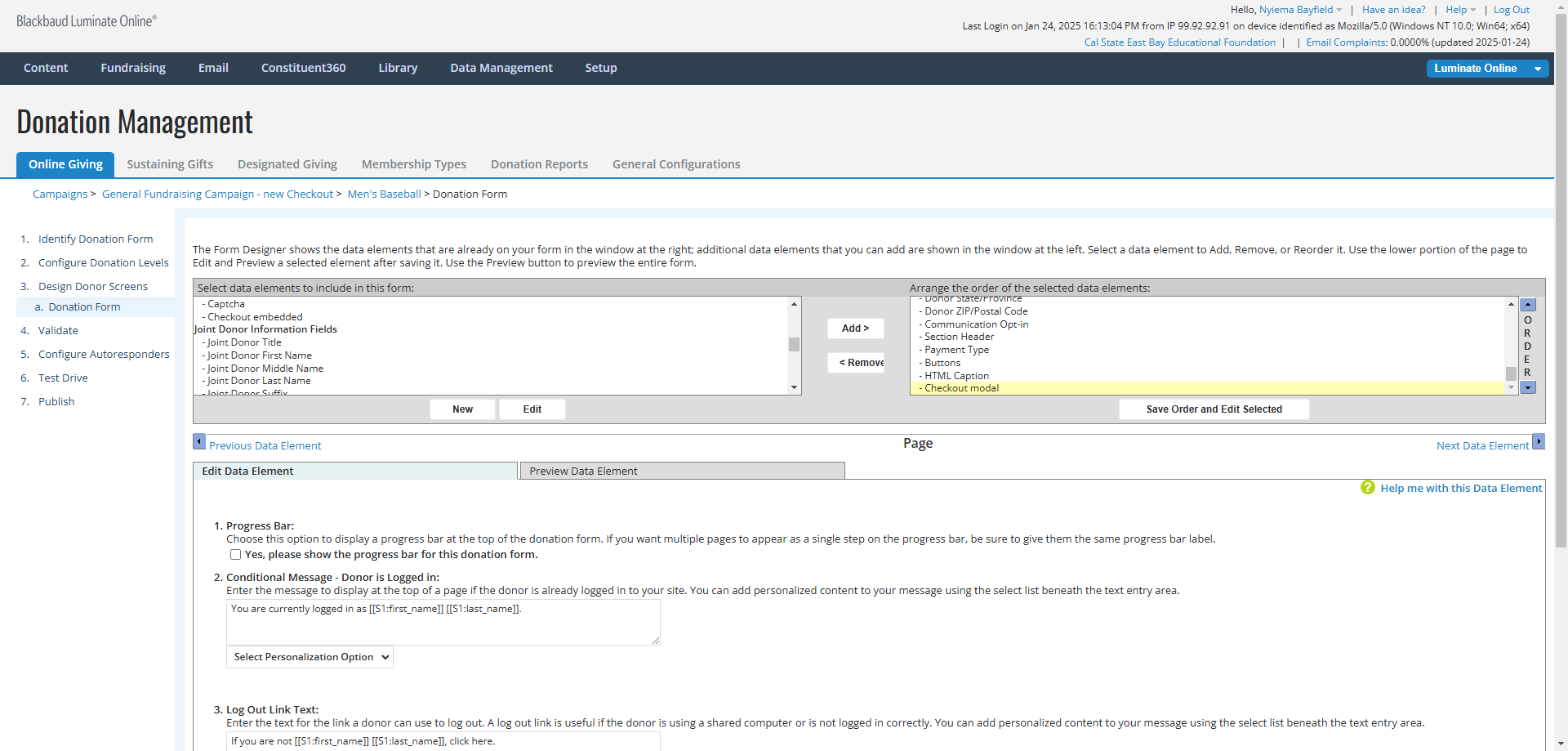 Step #13: In the top right panel, Click on "Checkout modal" to select this element.