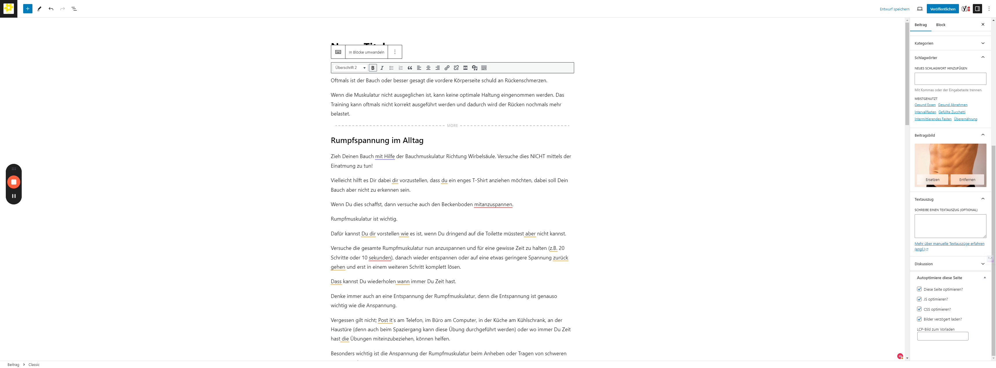 Step #11: Das Beitragsbild kann via "Ersetzen" Button ausgewechselt werden