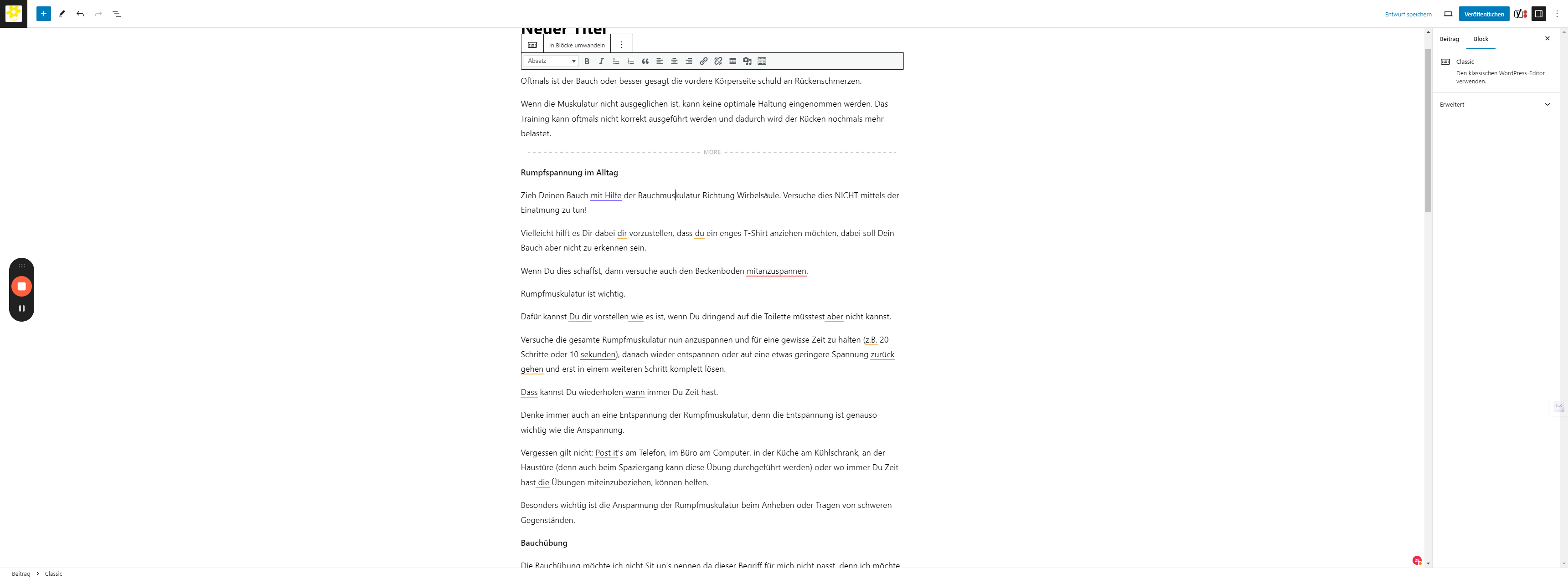 Step #6: Der Editor: Über die Symbole am oberen Rand des Screenshots können Weblinks hinzugefügt werden oder auch Bilder/Videos: