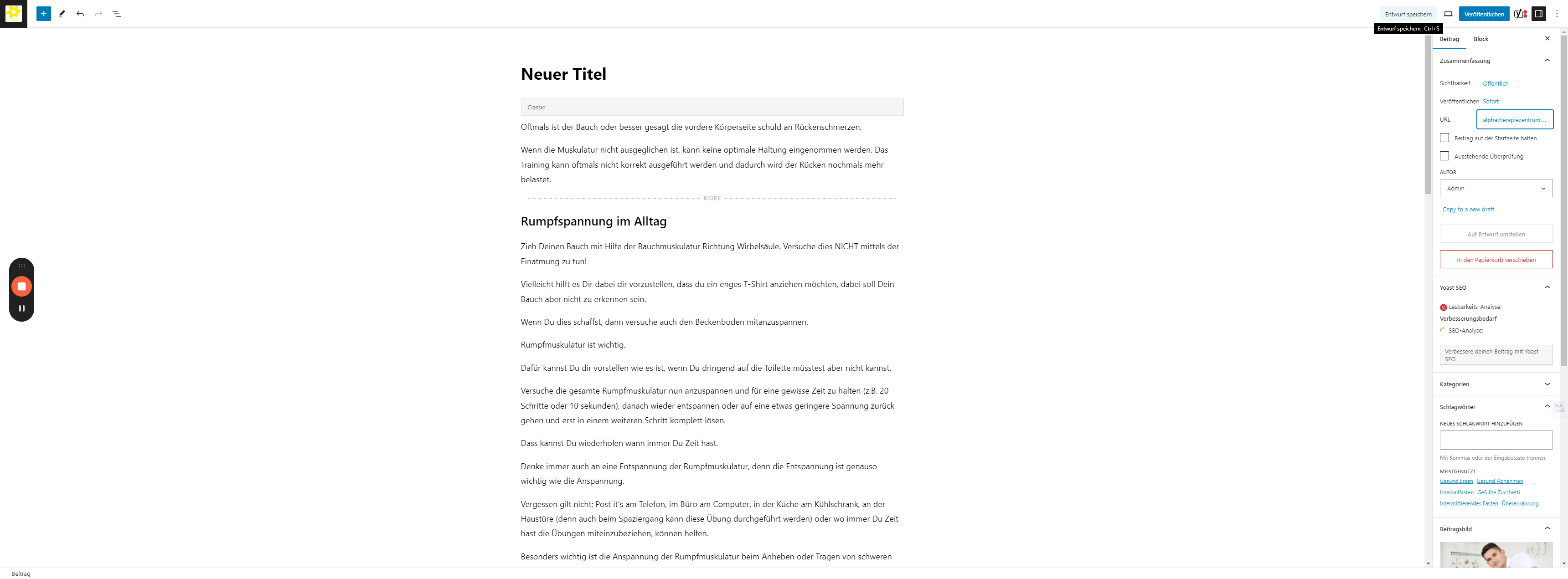 Step #23: Nun kann der Beitrag veröffentlicht werden. Optional könnt ihr diesen auch als "Entwurf speichern" und zu einem späteren Zeitpunkt veröffentlichen.