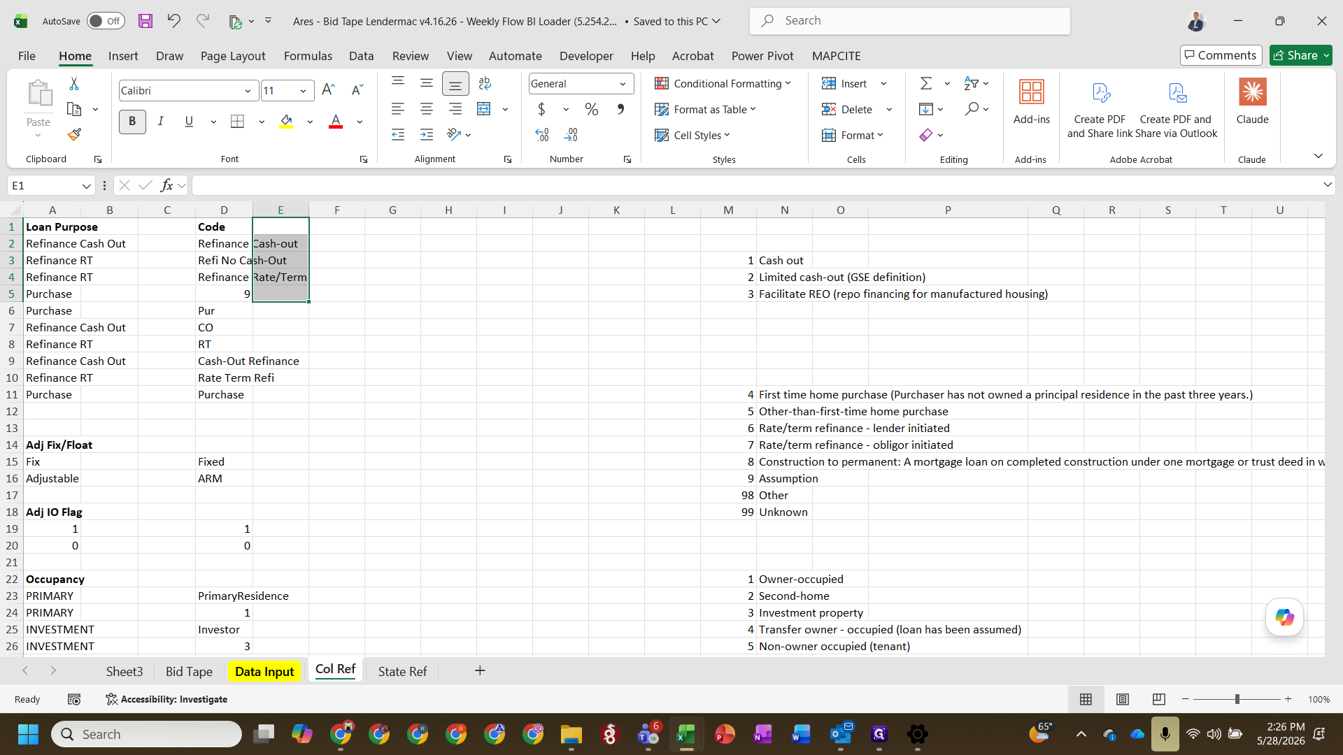 Step #2: Click the Data Input tab to view the normalized tape structure.