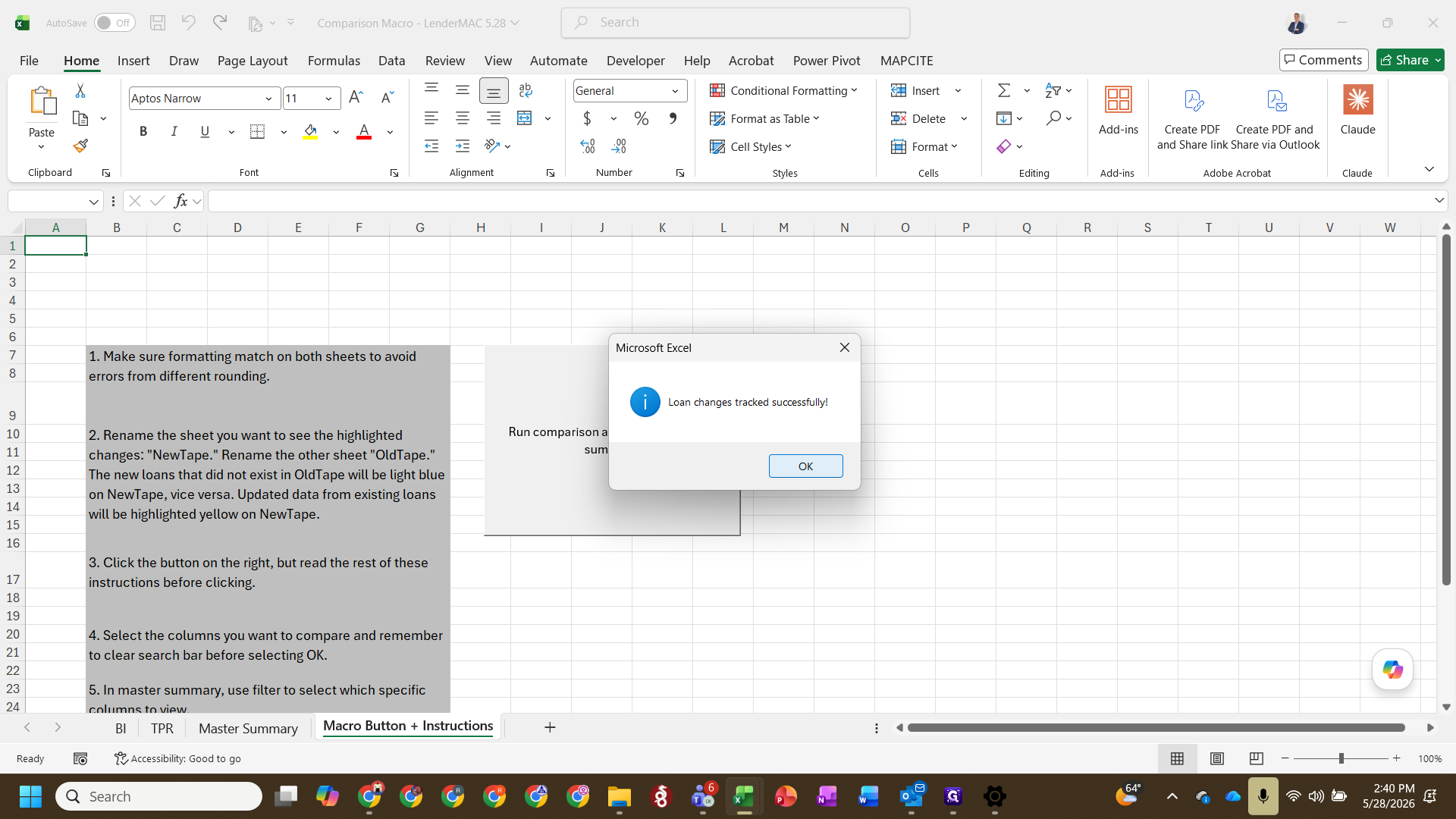 Step #17: Click OK on the success prompt once the macro finishes processing.
