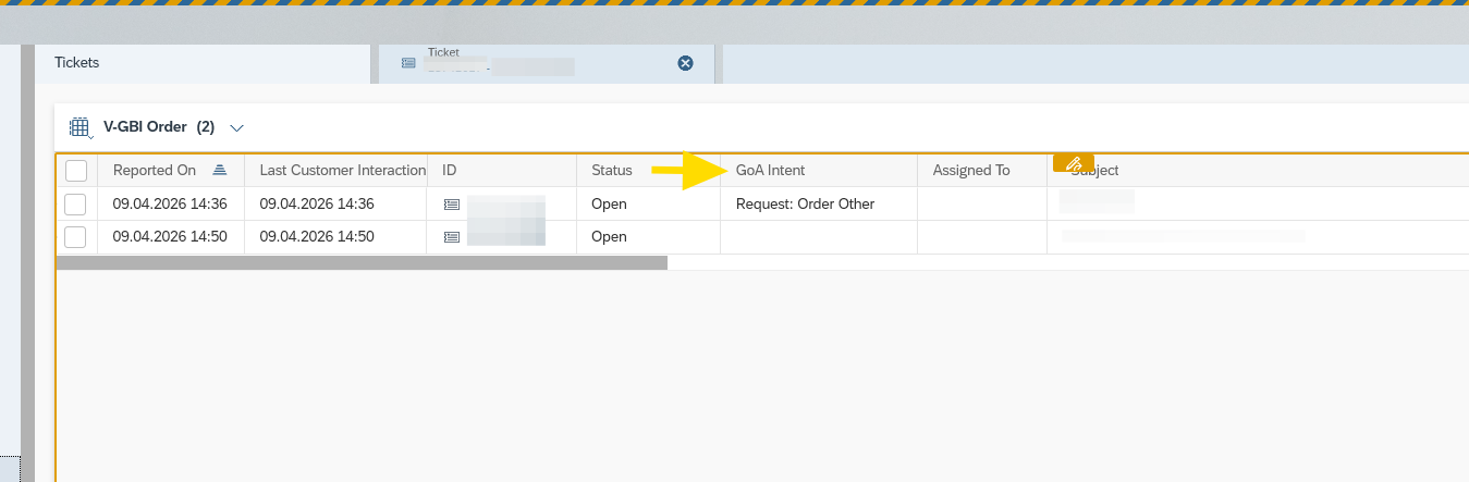 Step #4: GoA Intent is now shown in the view of the Email Inbox