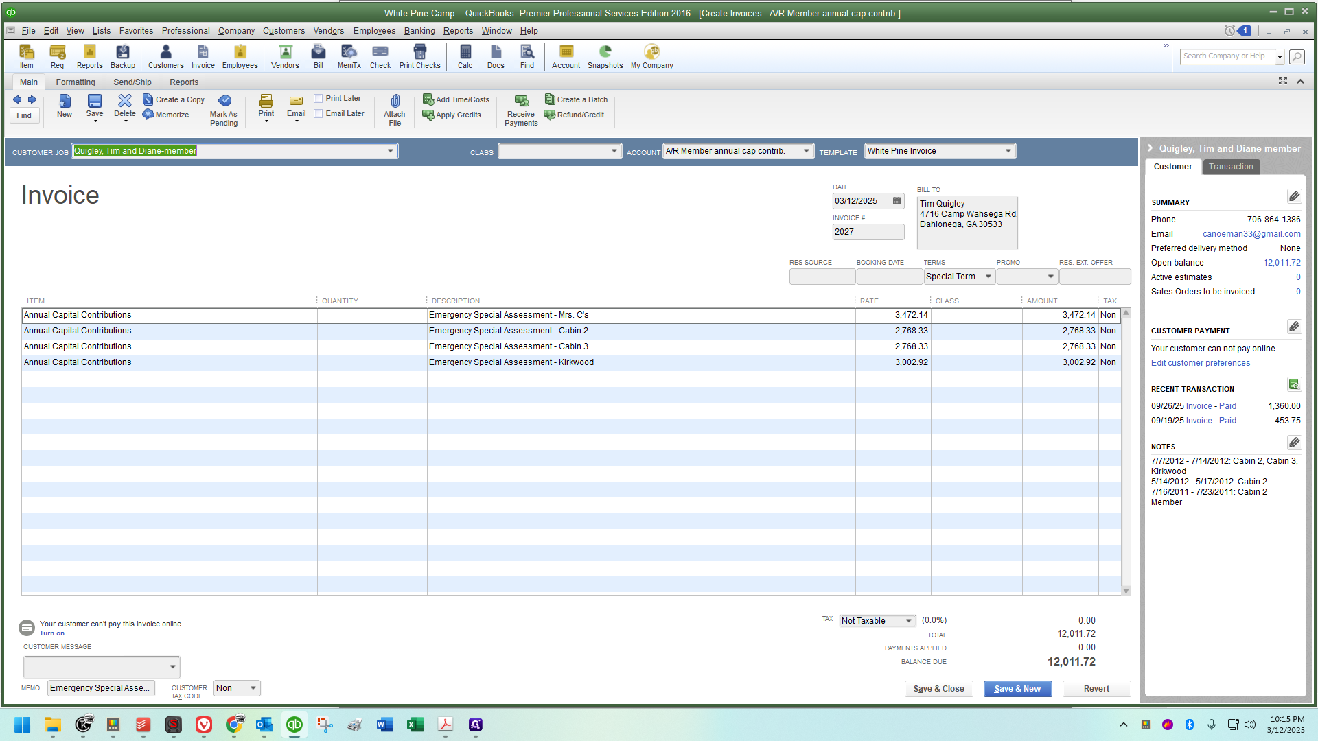 Step #16: I can see that the total matches what QuickBooks indicates, so I've done this correctly.