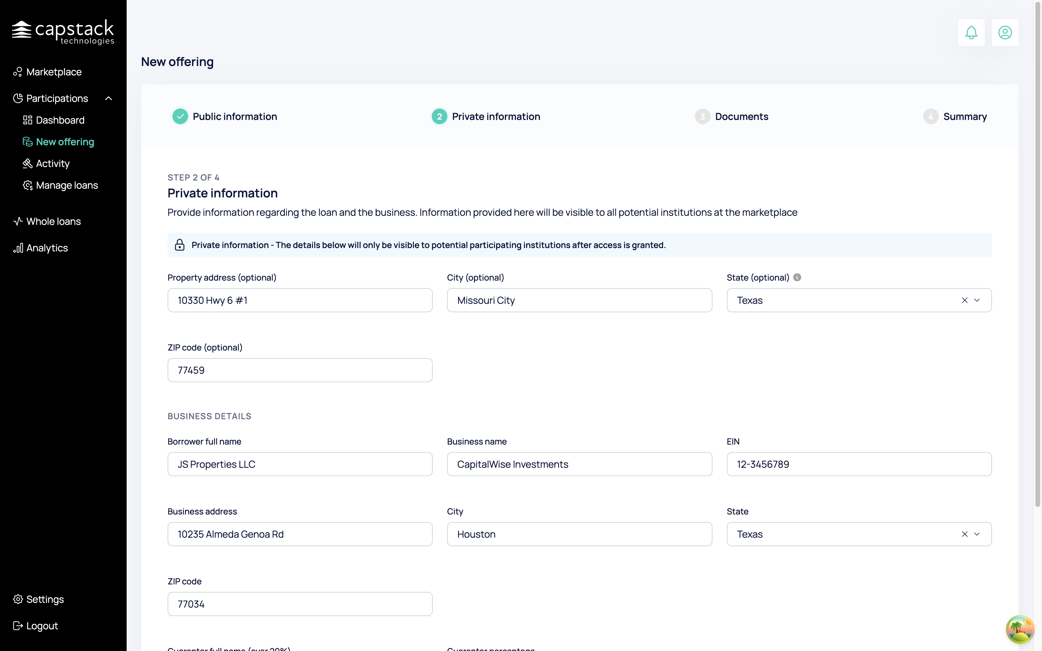 Step #5: Click on "Provide information regarding the loan and the b"