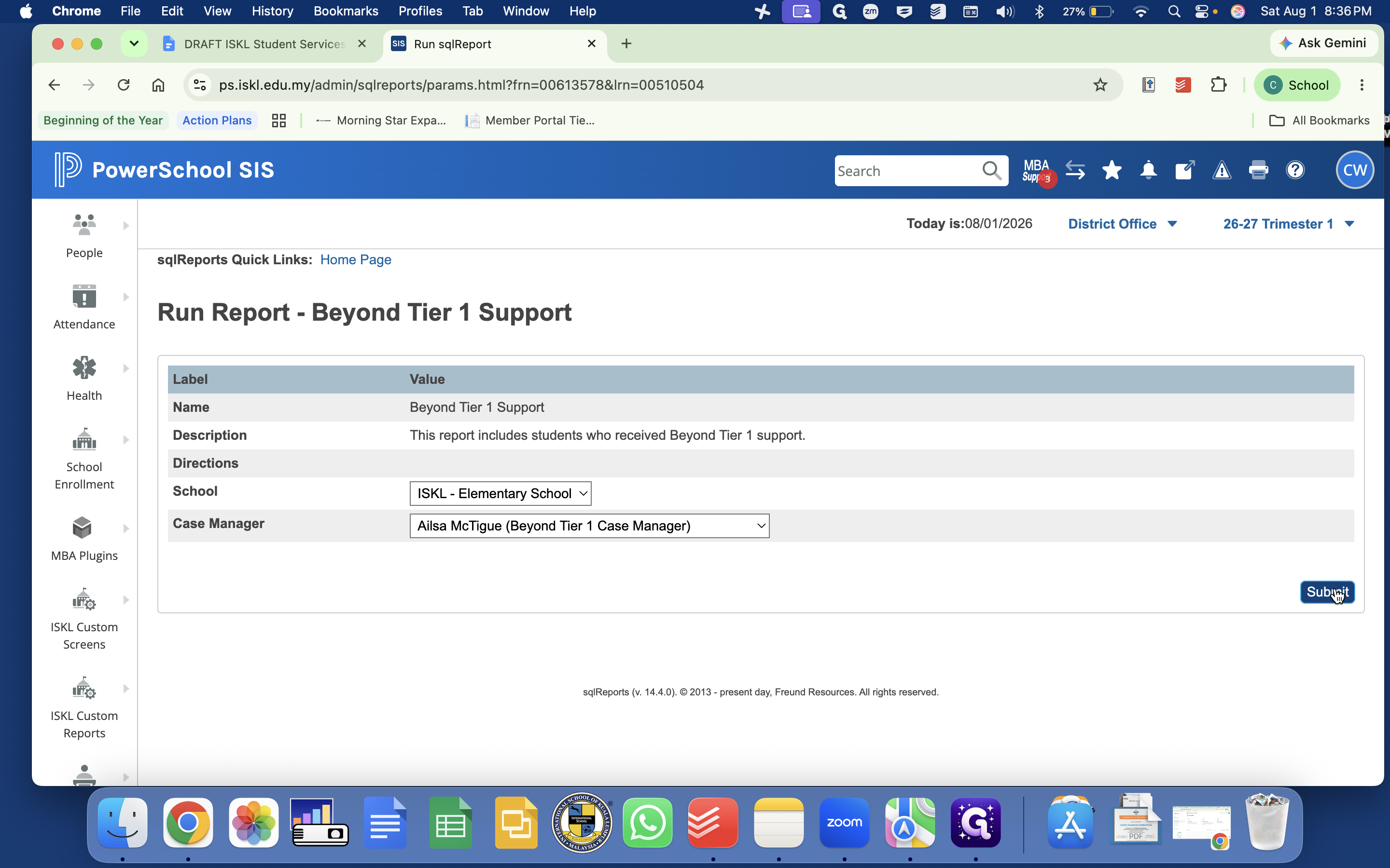 Step #6: Click Submit to view the list of students on your caseload.