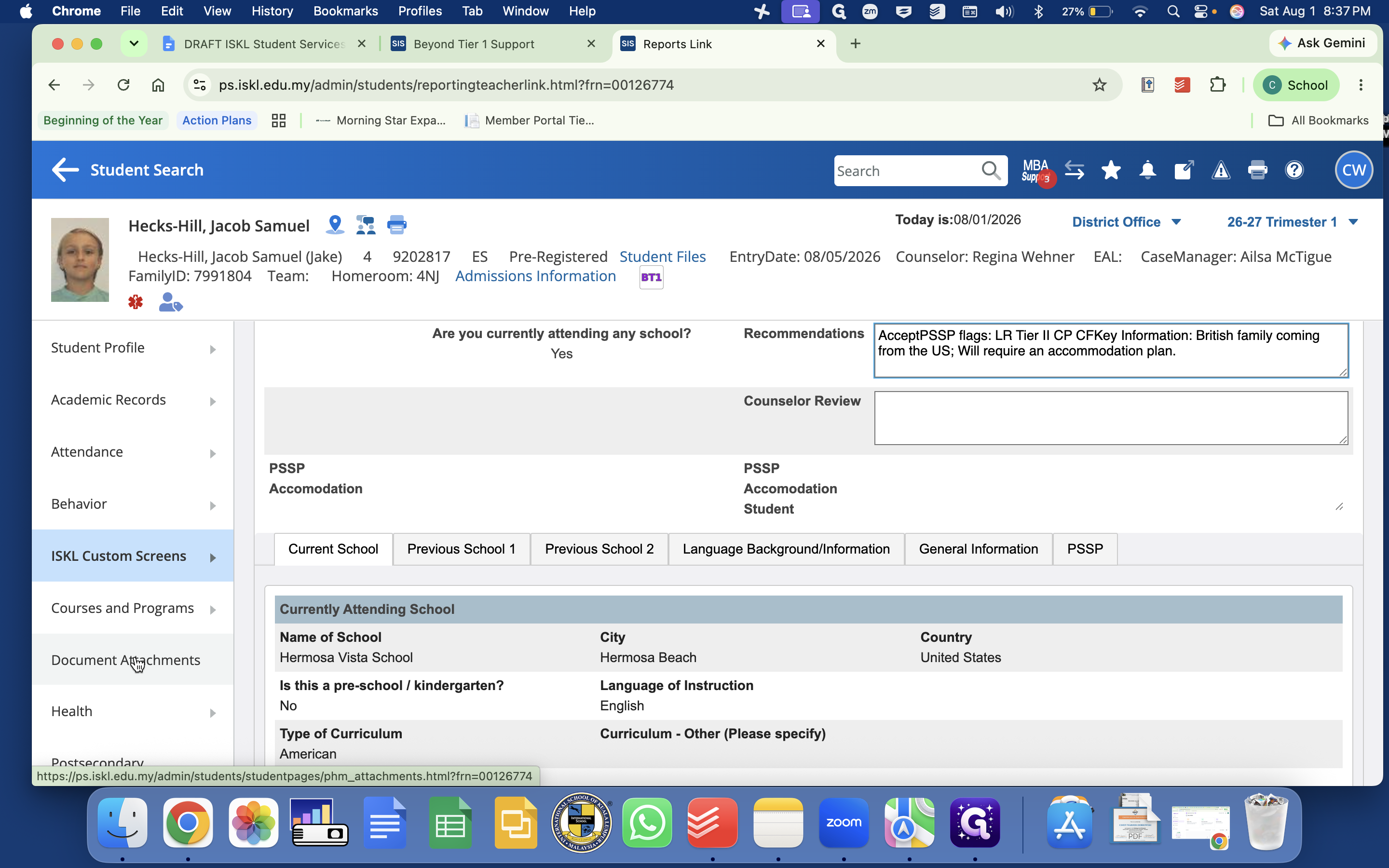 Step #10: To access uploaded files for any student, click Document Attachments in the left sidebar.