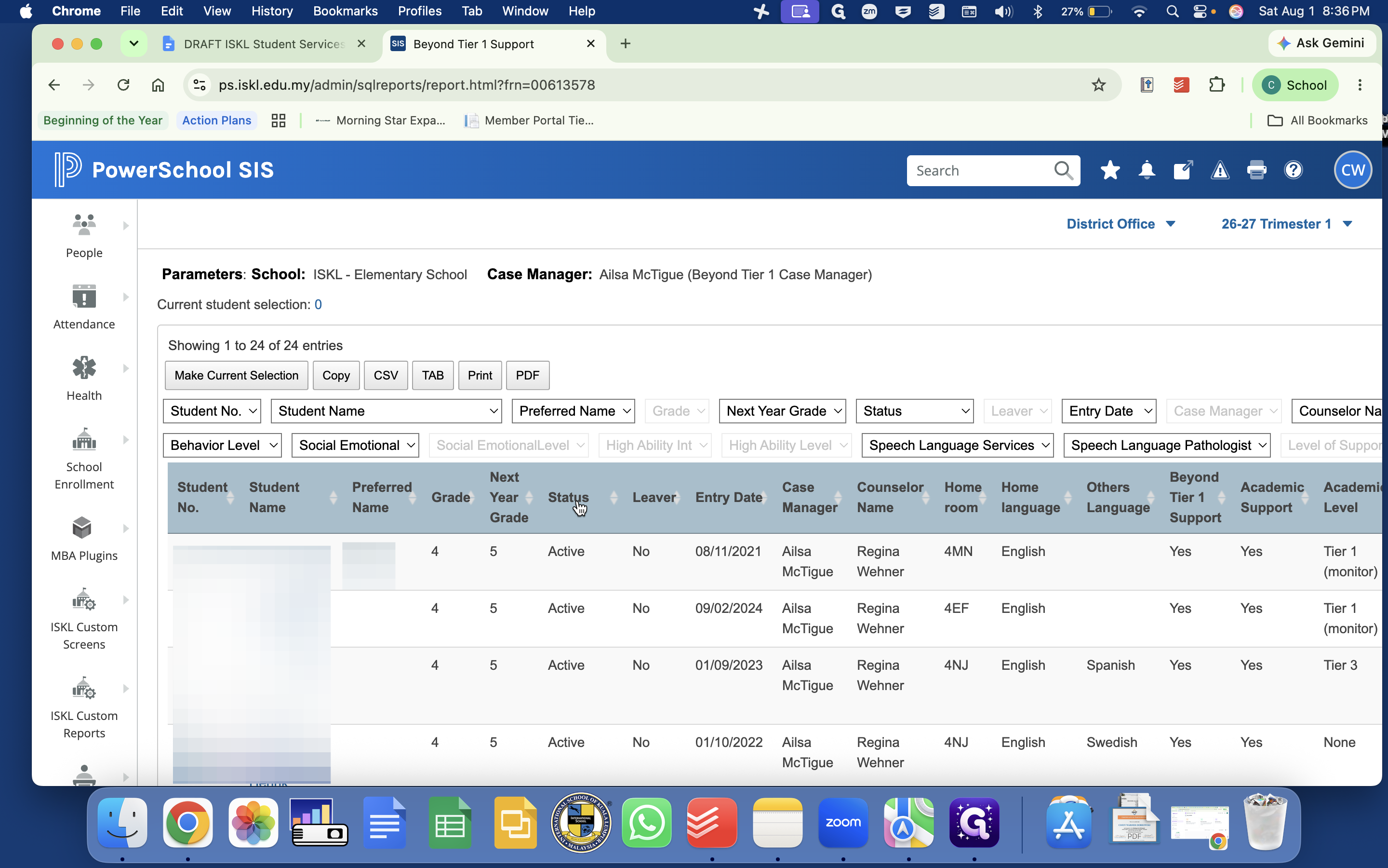 Step #7: Click the Status column header to filter or sort your students.