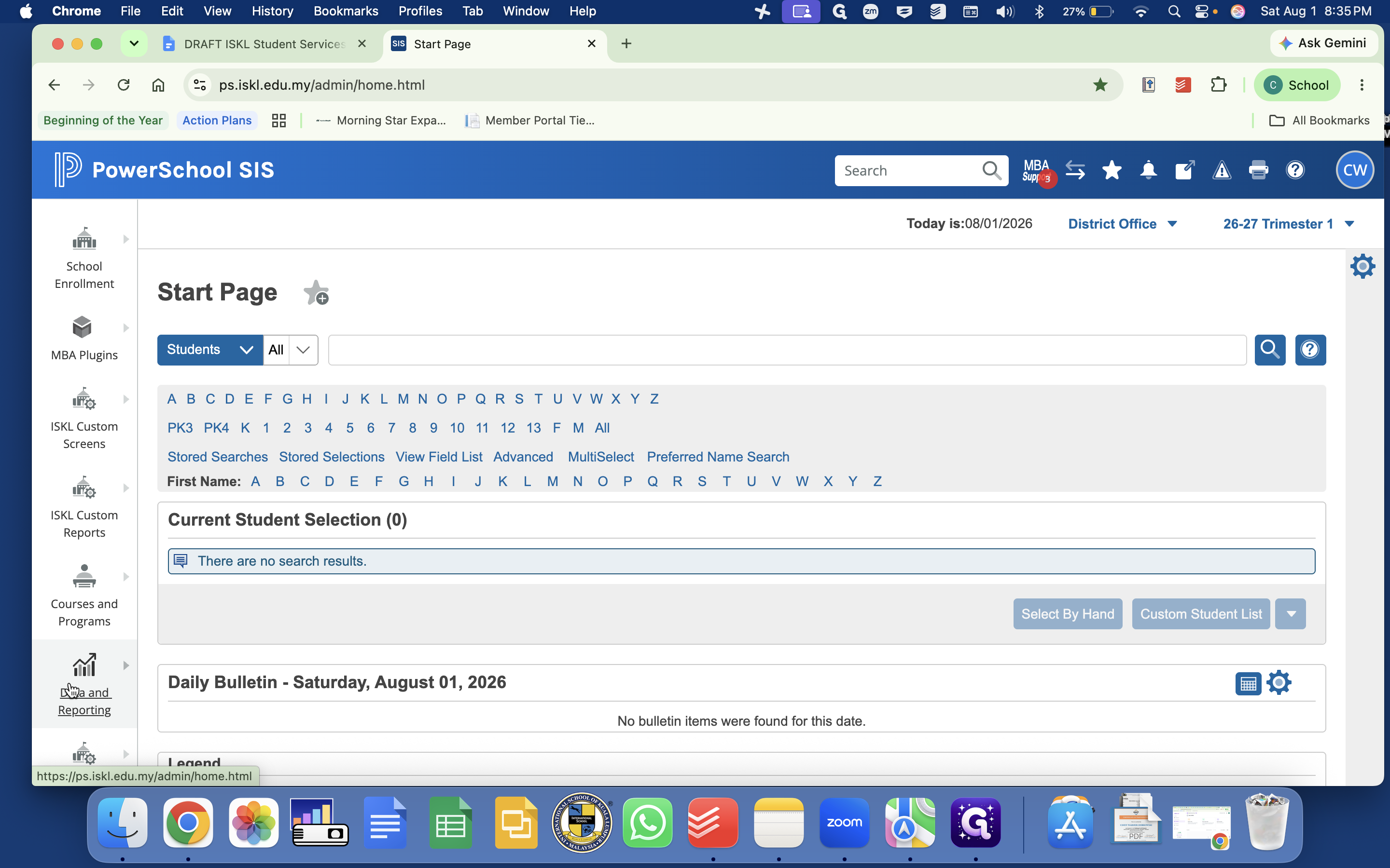 Step #1: Log into PowerSchool Admin and navigate to Data and Reporting in the left sidebar.