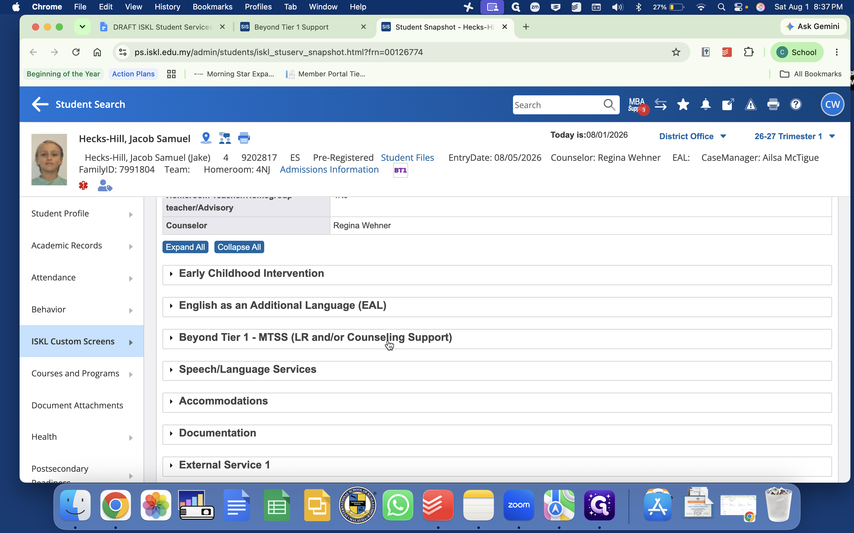 Step #9: Correct the necessary fields in the student snapshot under the Beyond Tier 1 - MTSS section, then click Submit to save your changes.