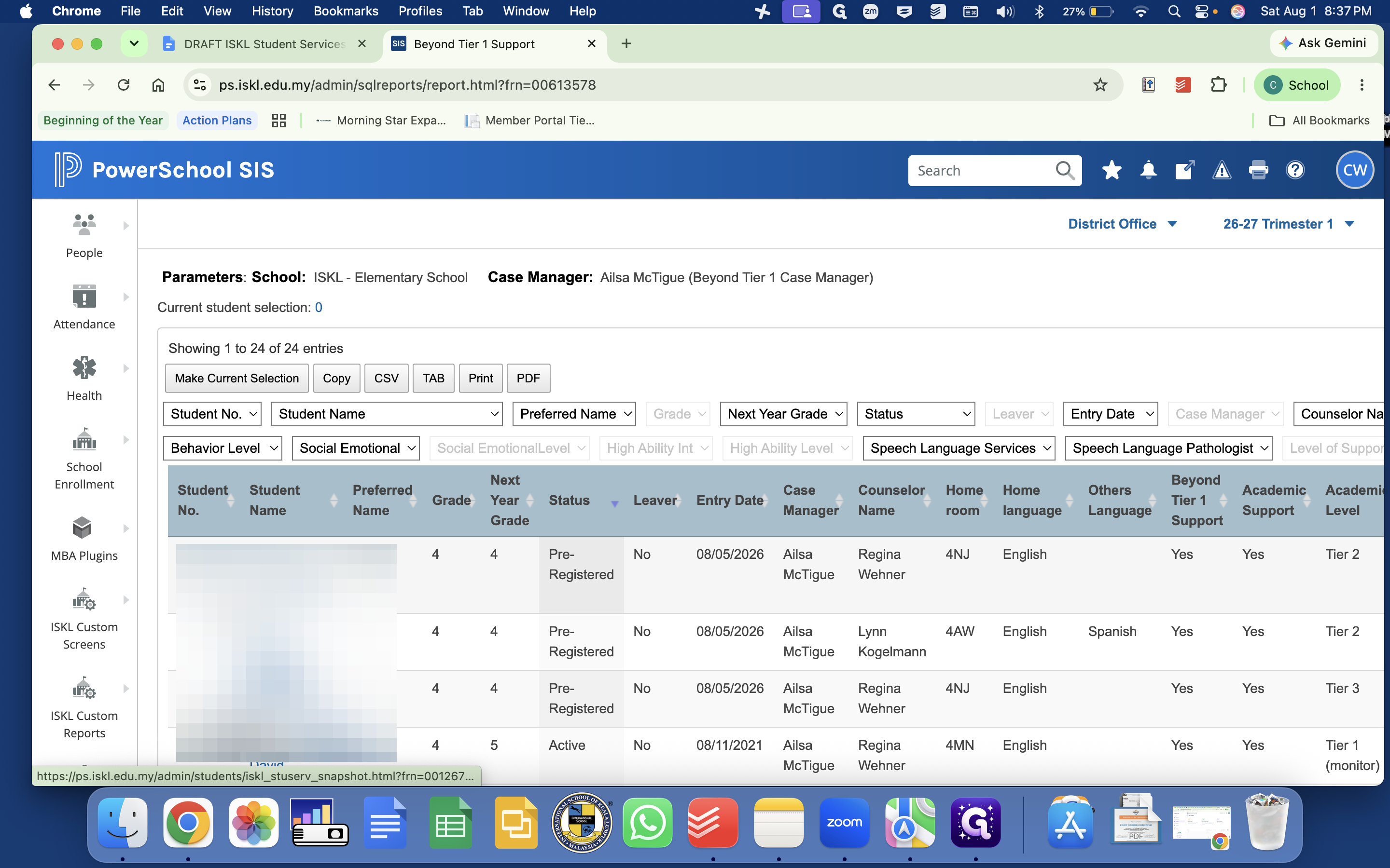 Step #8: Review the list to ensure all fields are correct. If you notice any errors, click on the student's name to open their record.