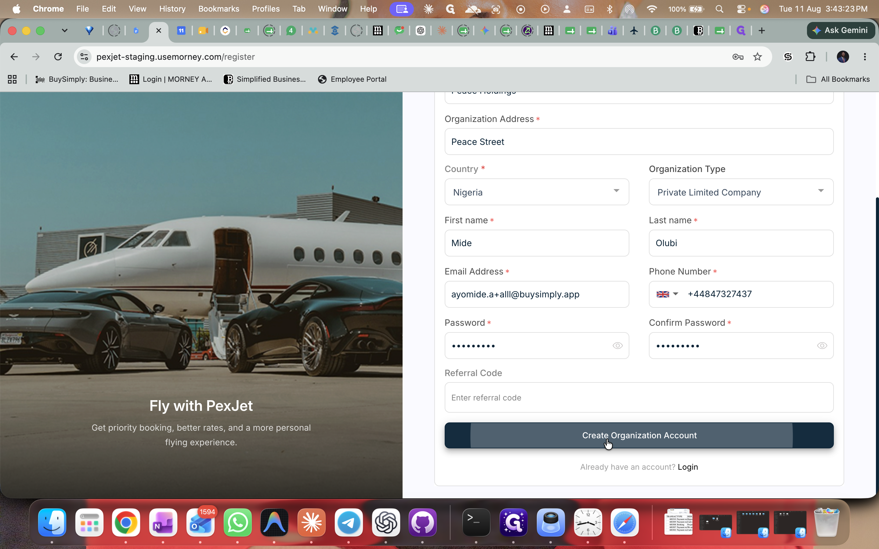 Step #10: Click Create Organization Account to submit your registration and gain access to the platform.