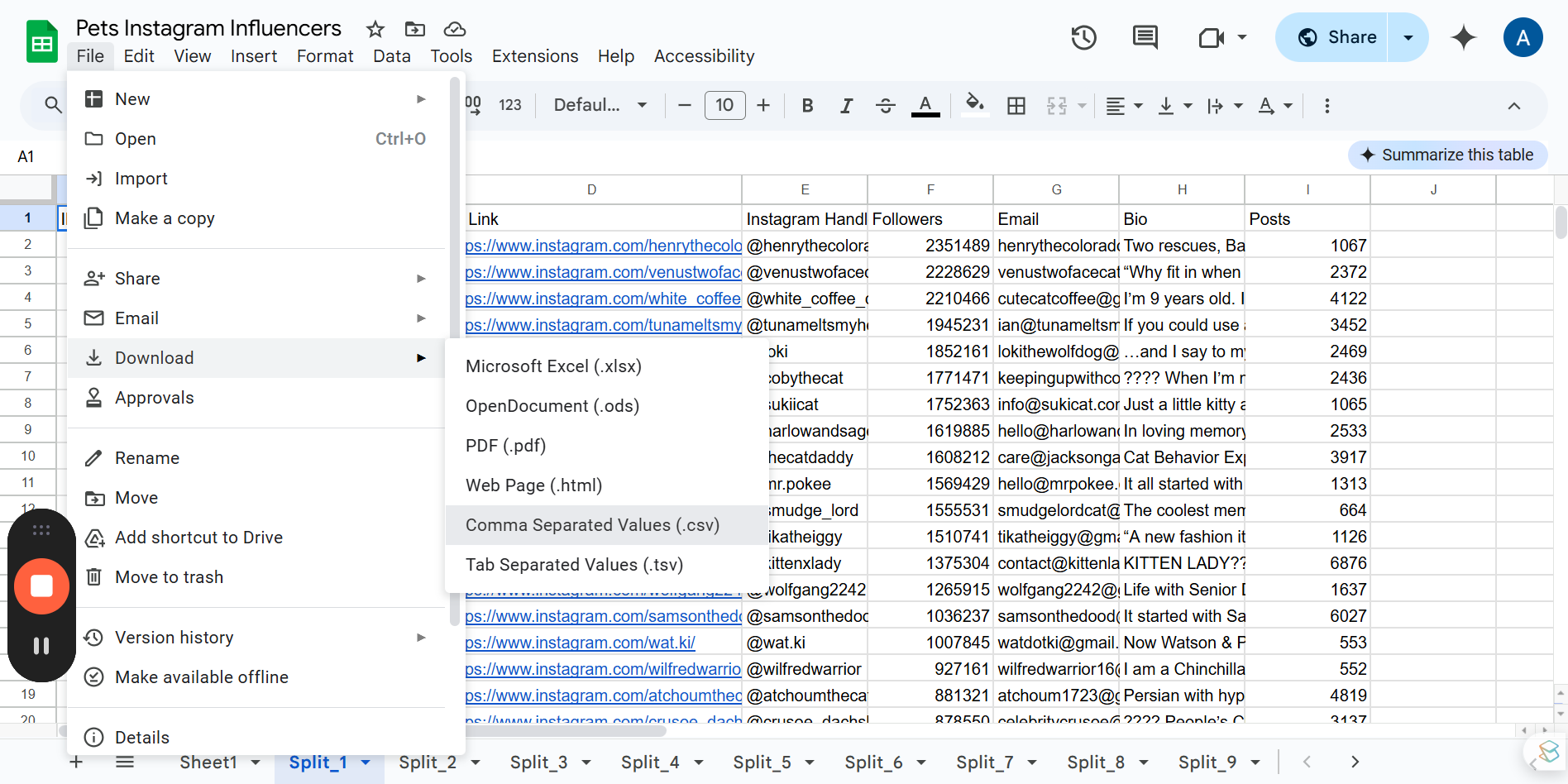 Step #10: Click here, to export this sheet as CSV