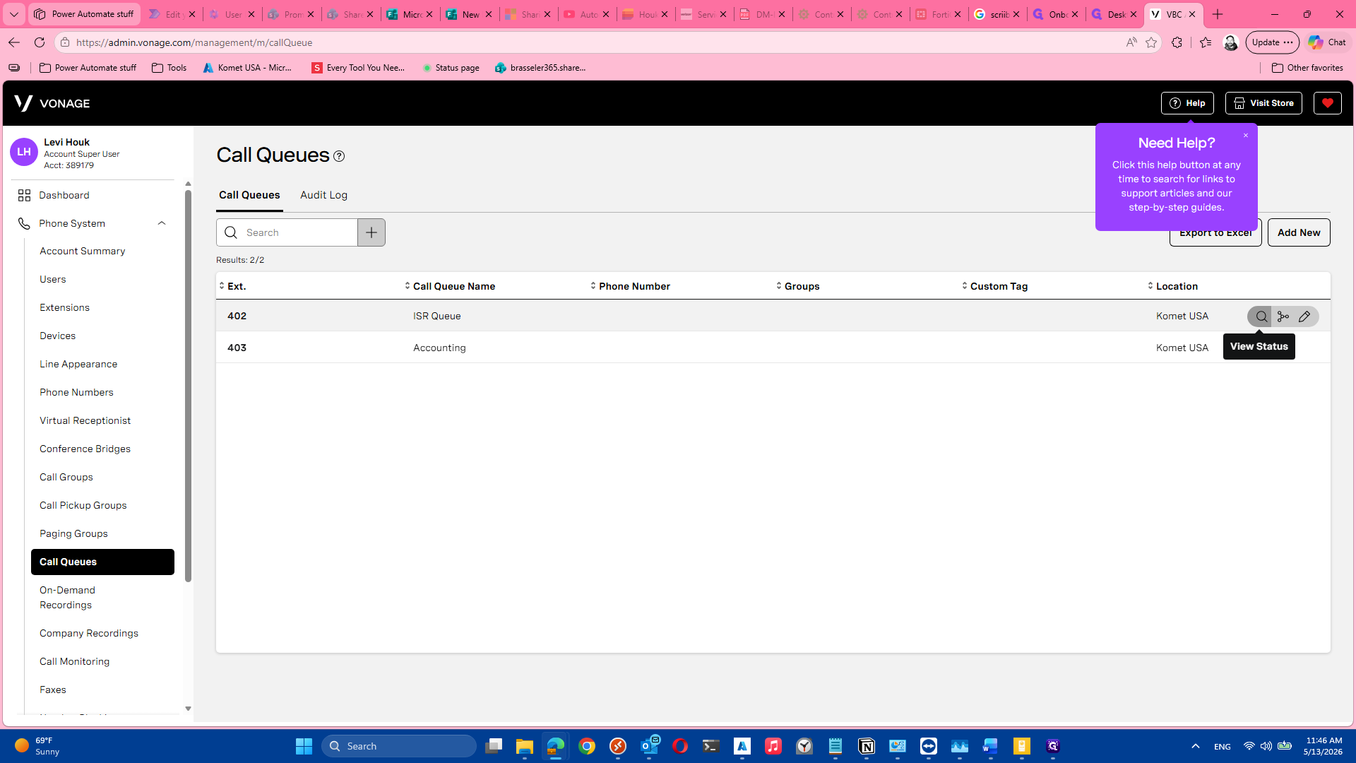 Step #6: Locate the desired queue and click the View Status icon to open the live dashboard.