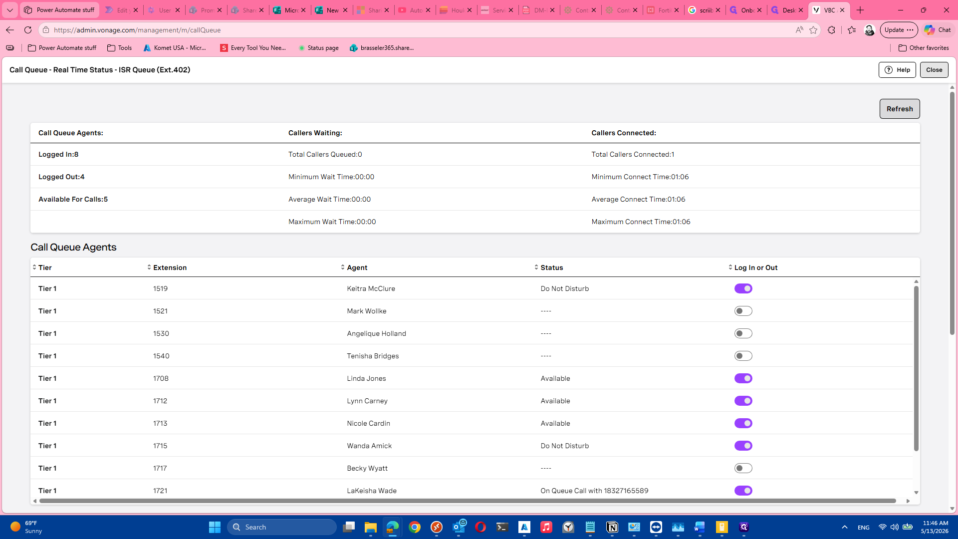 Step #8: When you are finished reviewing the metrics, click Close to return to the main Call Queues list.
