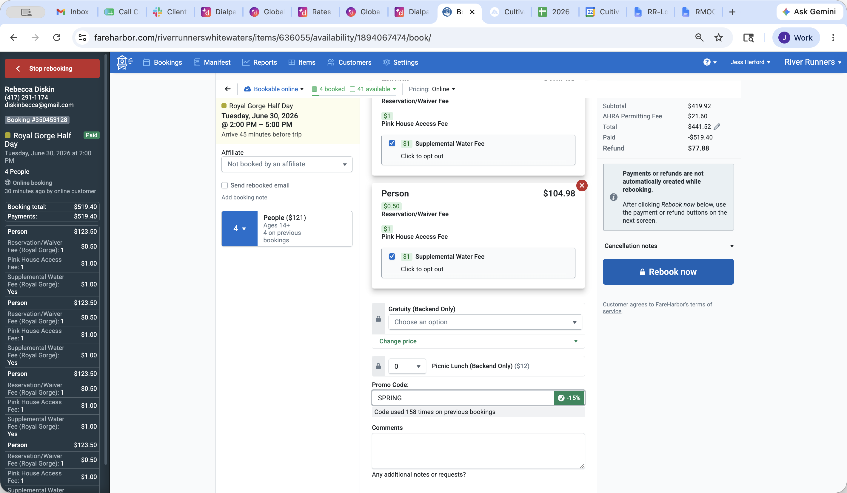 Step #5: Click Rebook now to confirm and save the reservation changes.