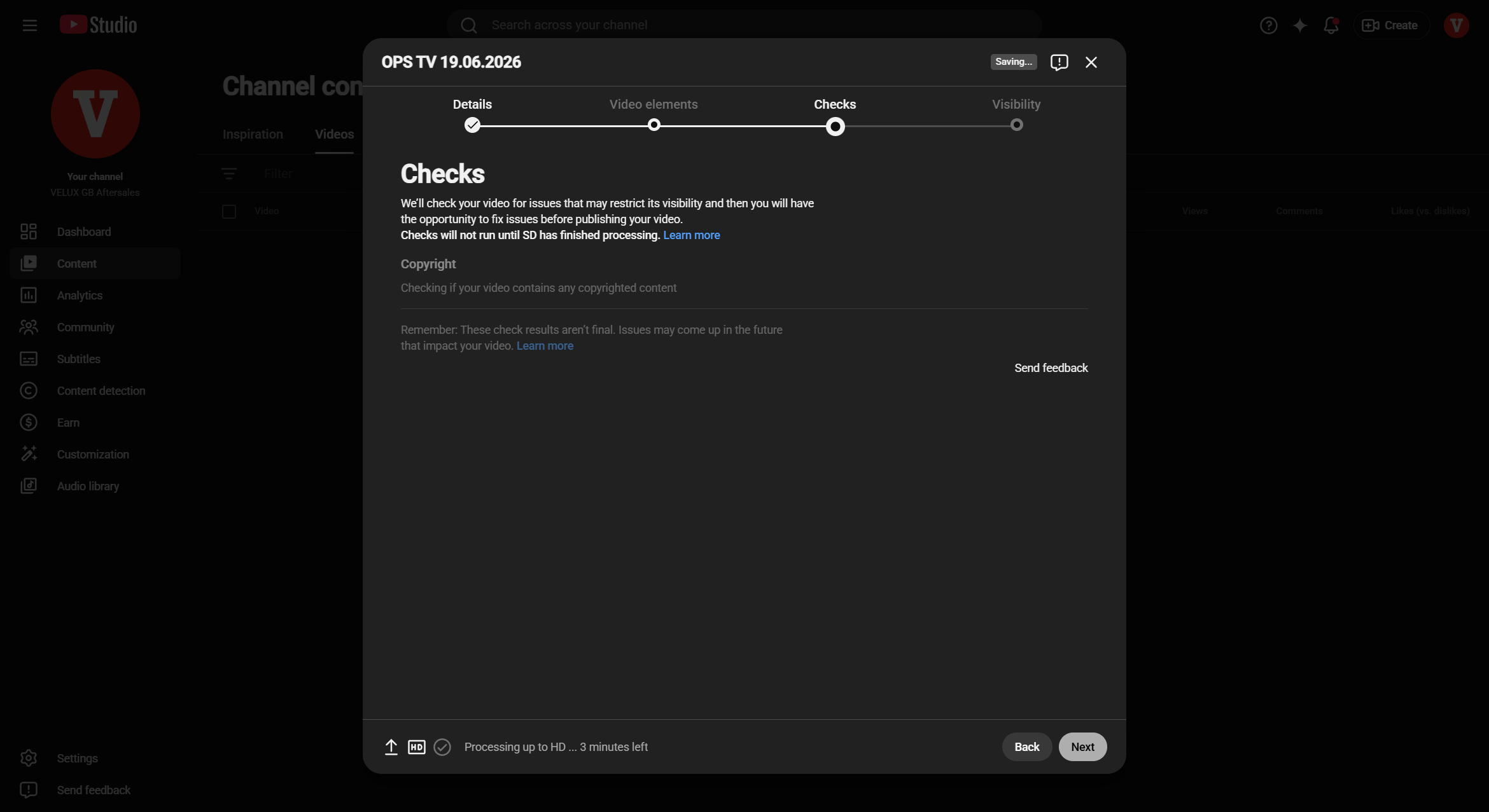 Step #9: Review the Checks tab to ensure there are no copyright issues, then click Next.