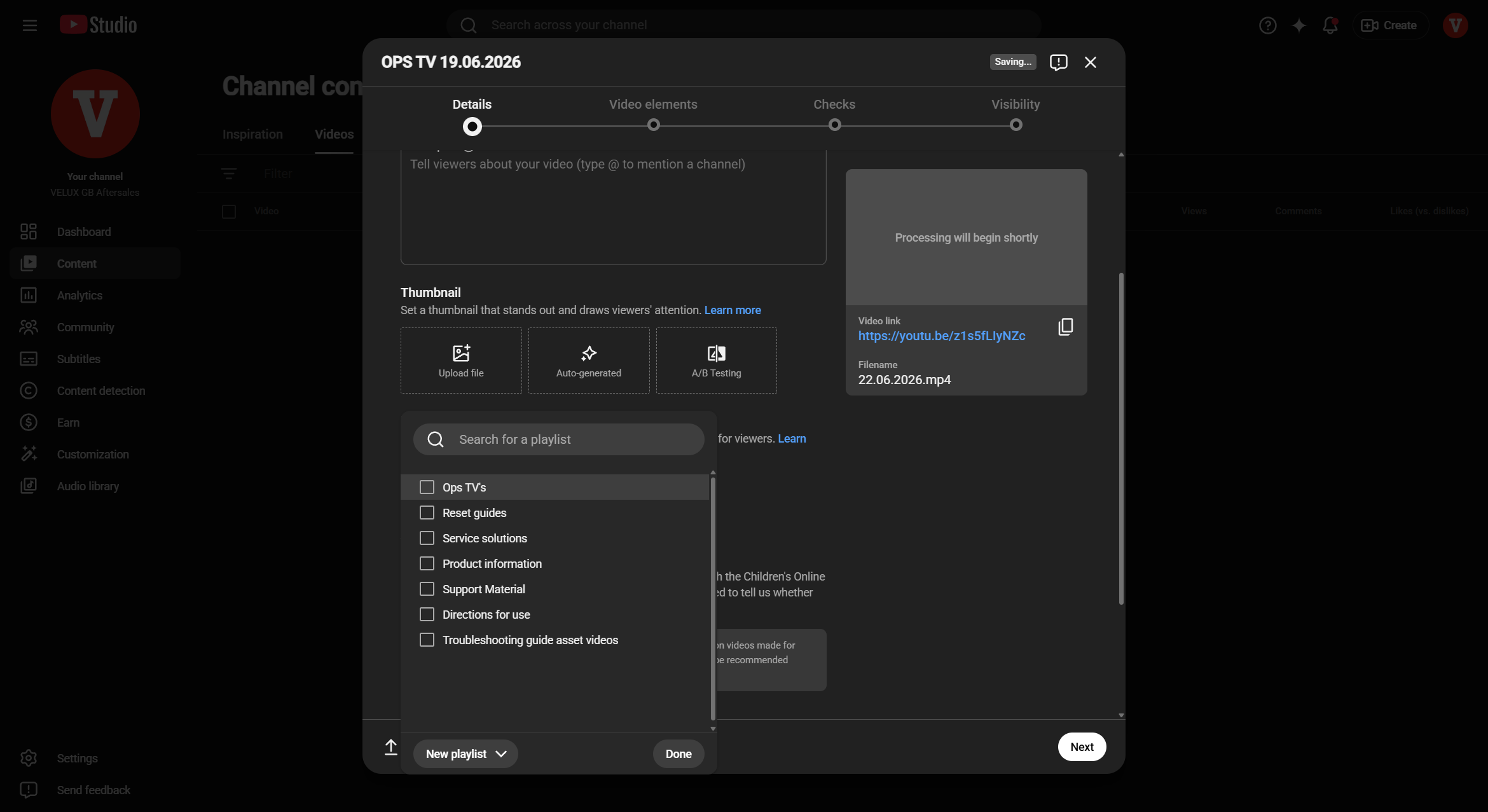 Step #5: Click the Playlists dropdown menu to categorize your video.