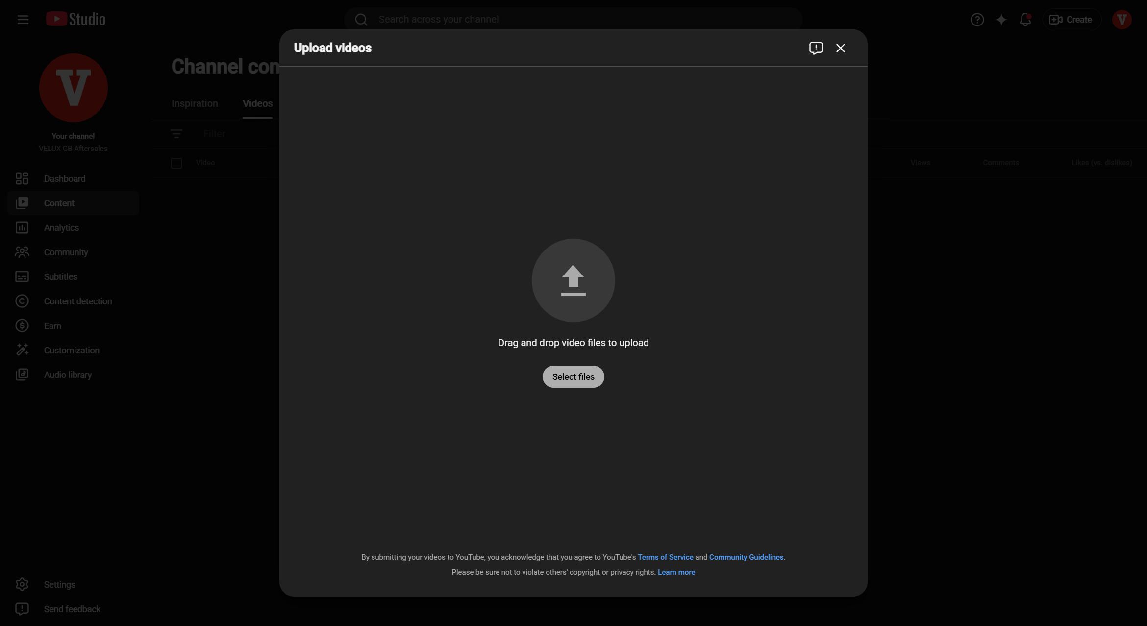 Step #3: Click Select files to browse your device and choose the video file you want to upload.