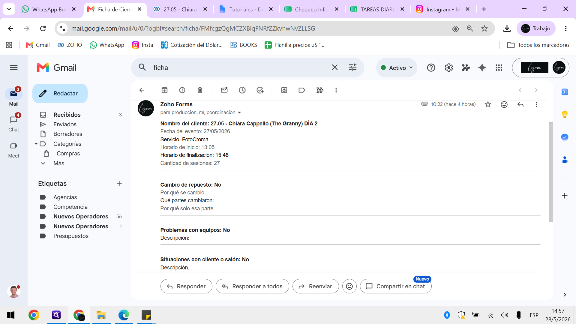 Step #2: Ve a tu bandeja de entrada de correo electrónico y abre el mensaje de Zoho Forms con la Ficha de Cierre.