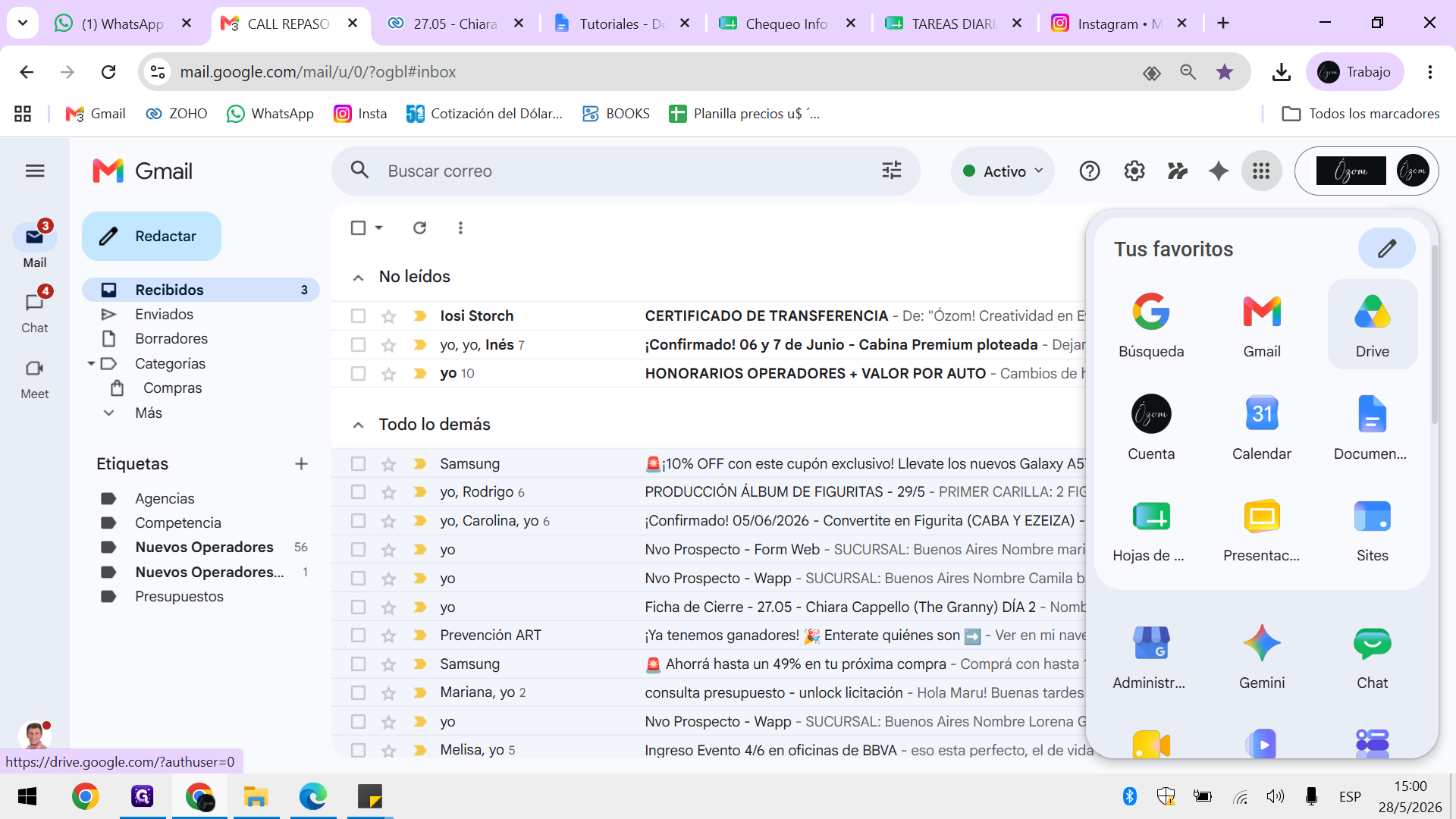 Step #12: Abre el menú de aplicaciones de Google y haz clic en Drive.