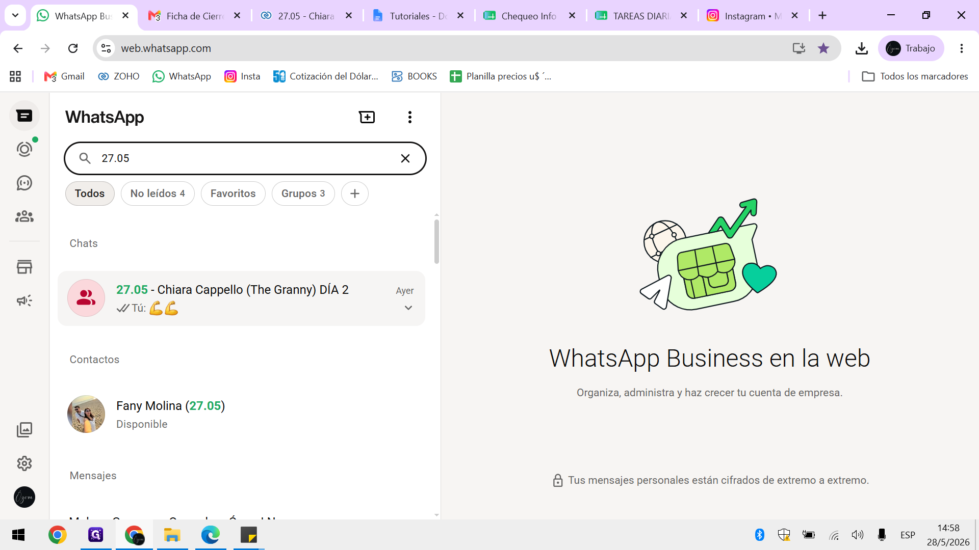 Step #8: Haz clic en el grupo del evento y verifica los mensajes exactos donde los operadores reportaron el inicio y fin del servicio.
