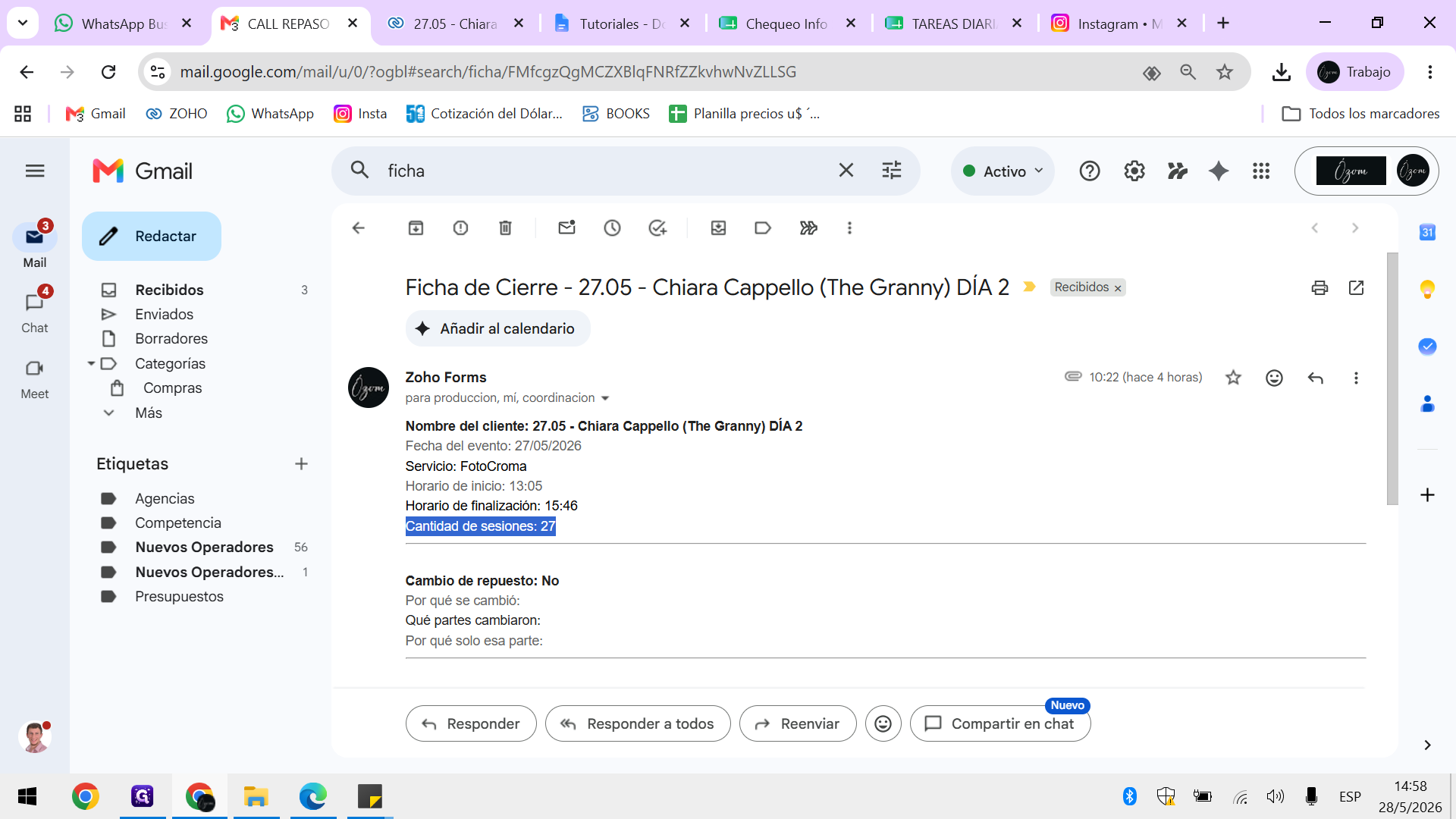 Step #10: Revisa el campo Cantidad de sesiones en la ficha de cierre del correo.