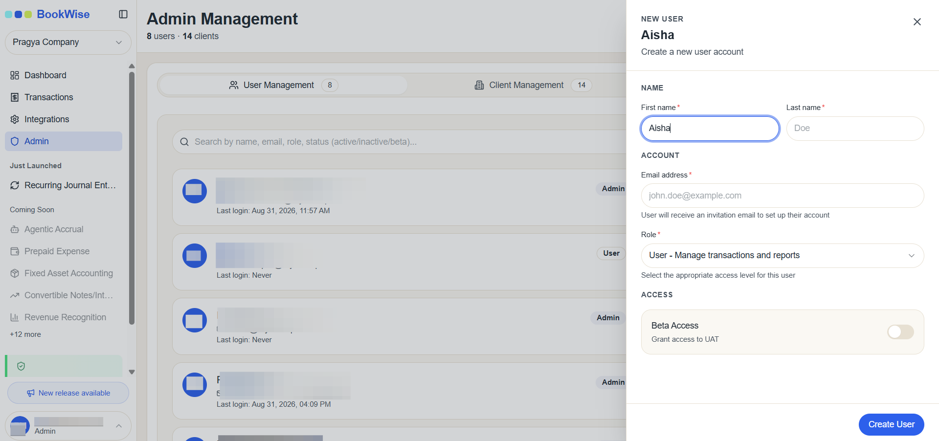 Step #2: You can create a new user. Open the form and enter the user’s first name.