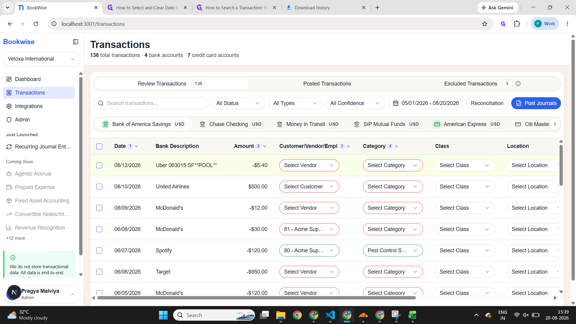 Step #1: Click on "Review Transactions"